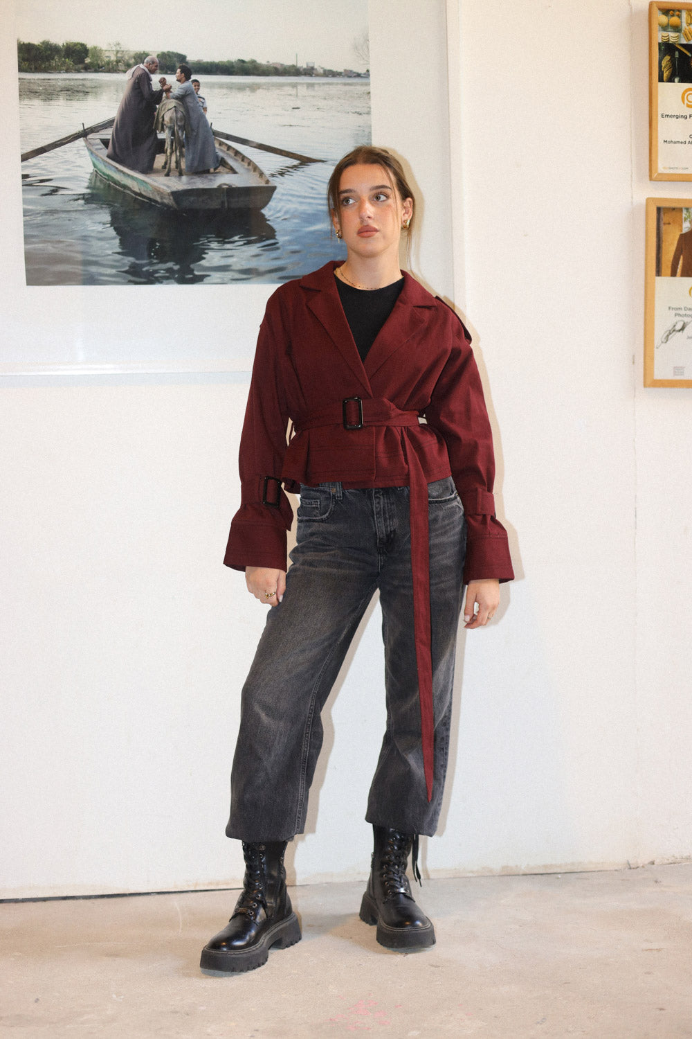Cropped Trench Coat - Burgandy