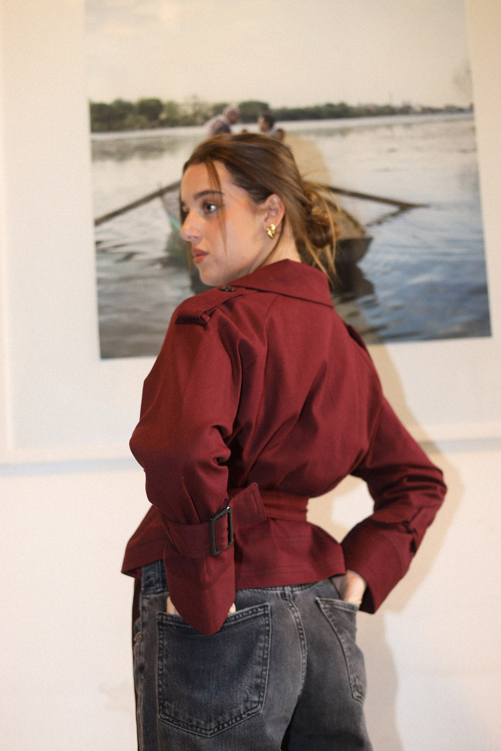 Cropped Trench Coat - Burgandy