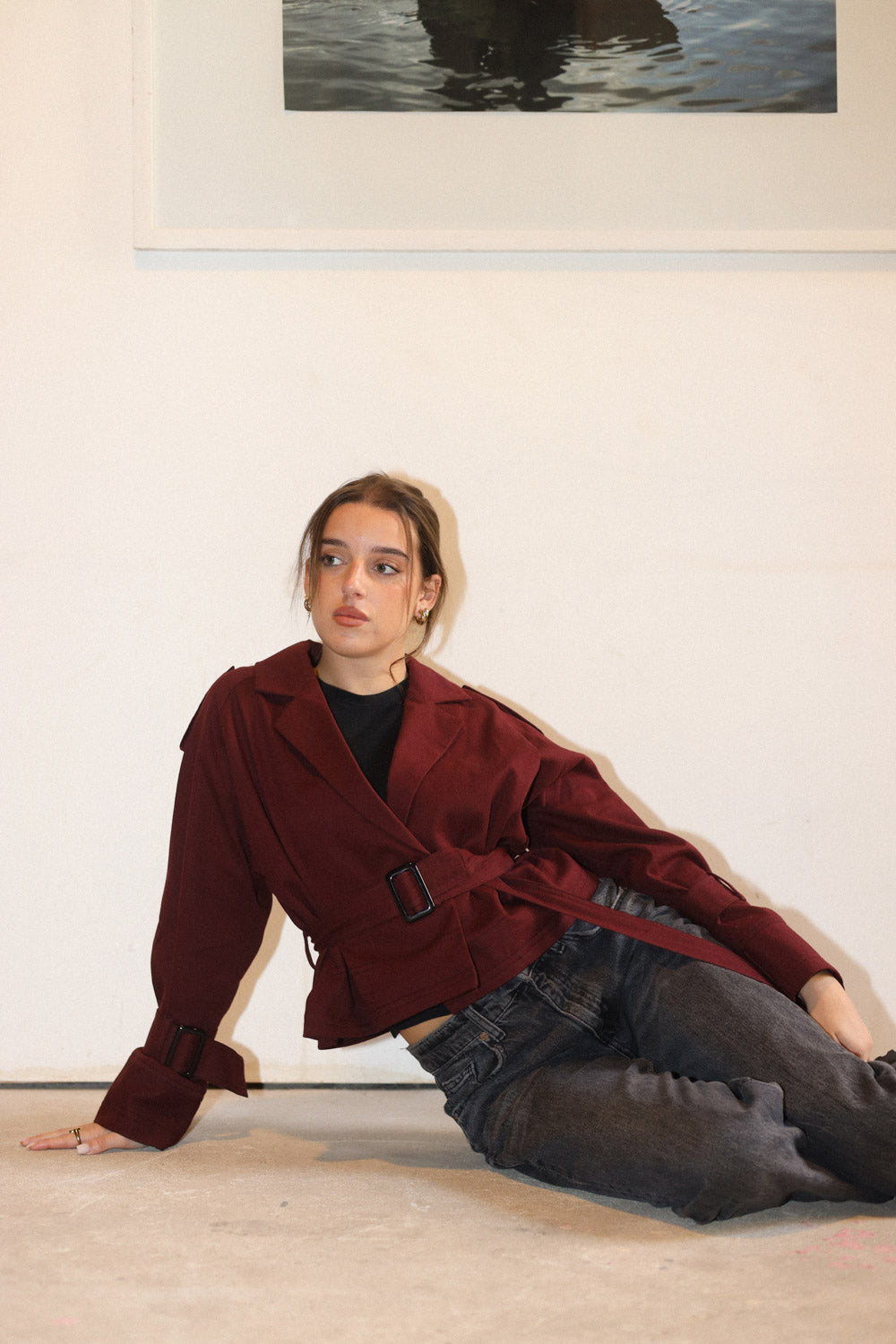Cropped Trench Coat - Burgandy