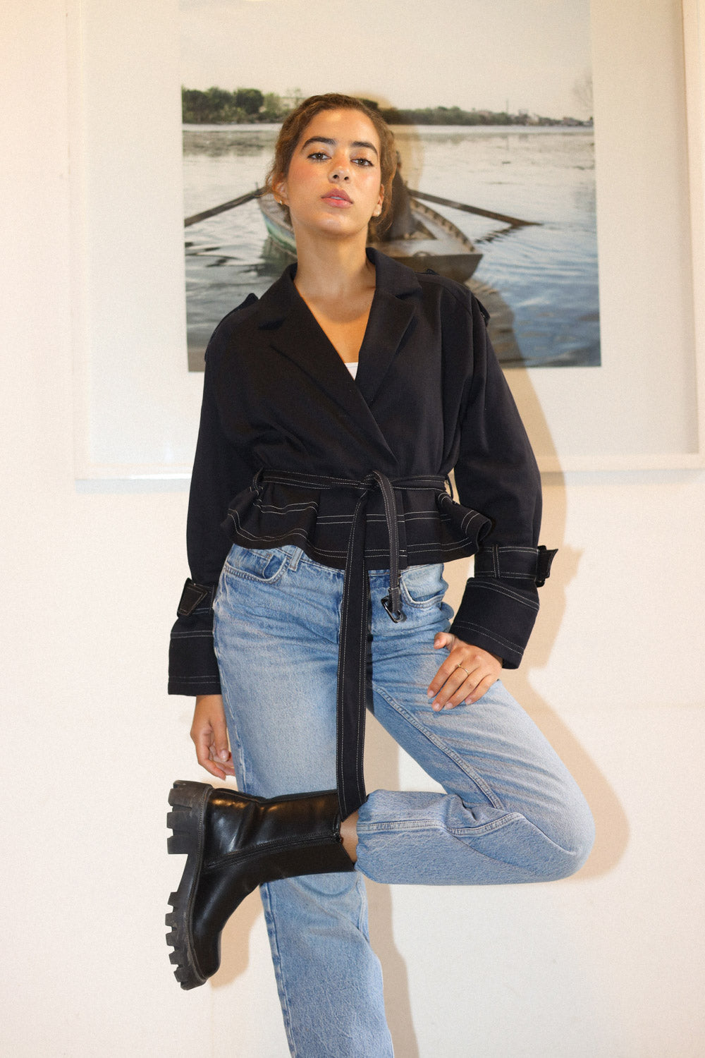 Cropped Trench Coat - Black