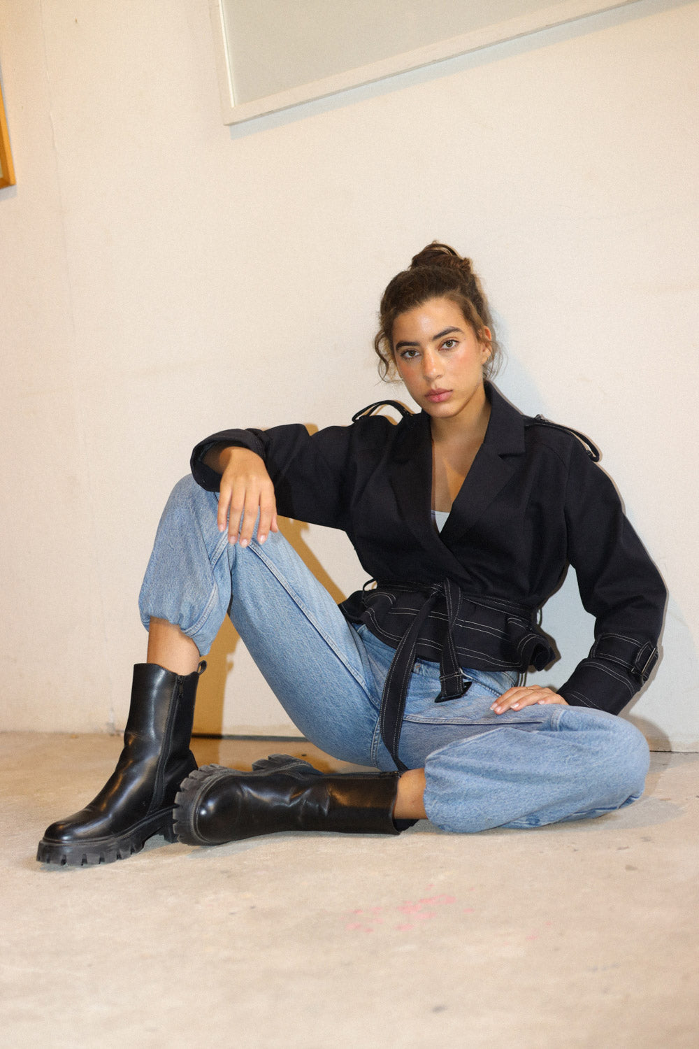 Cropped Trench Coat - Black