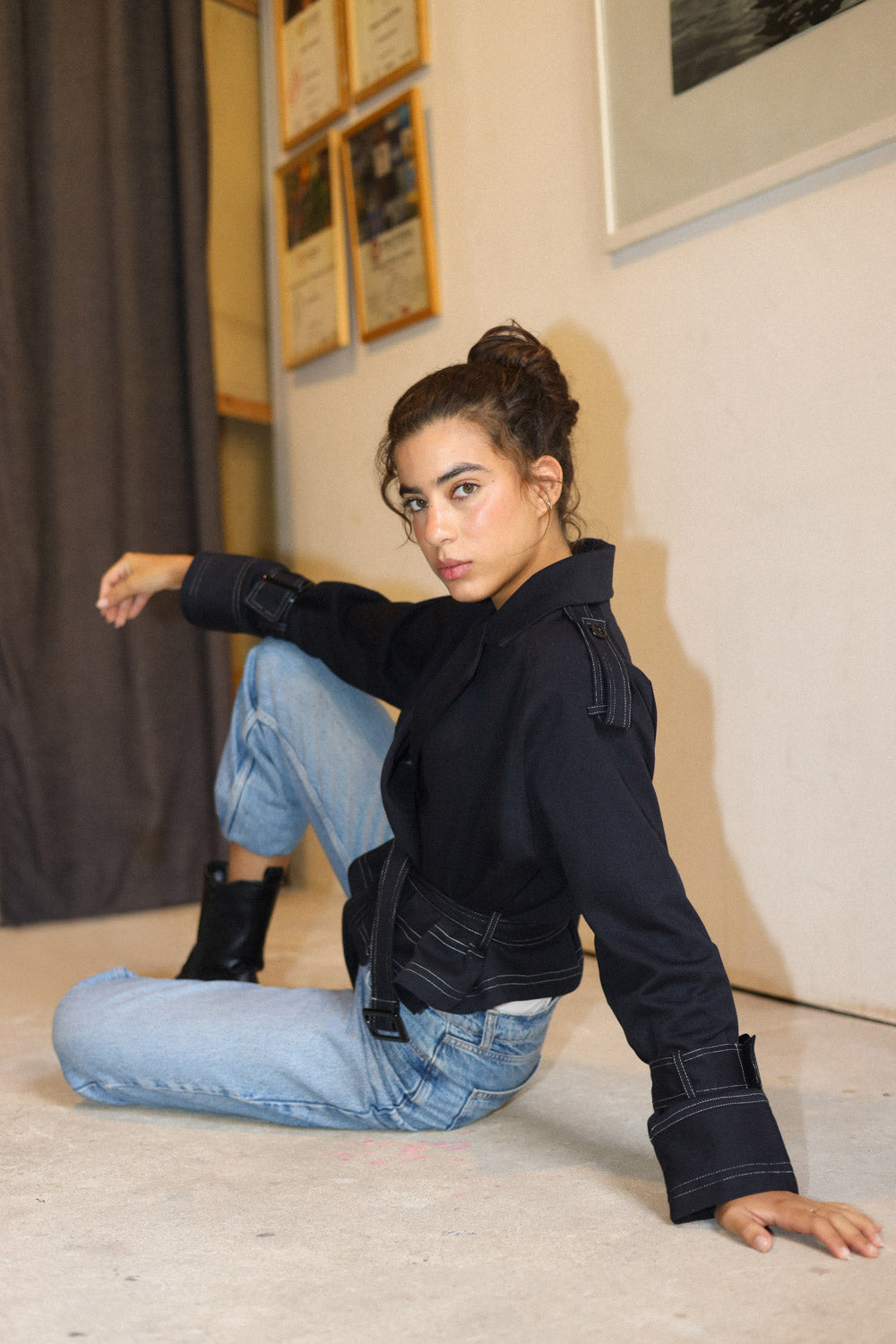 Cropped Trench Coat - Black