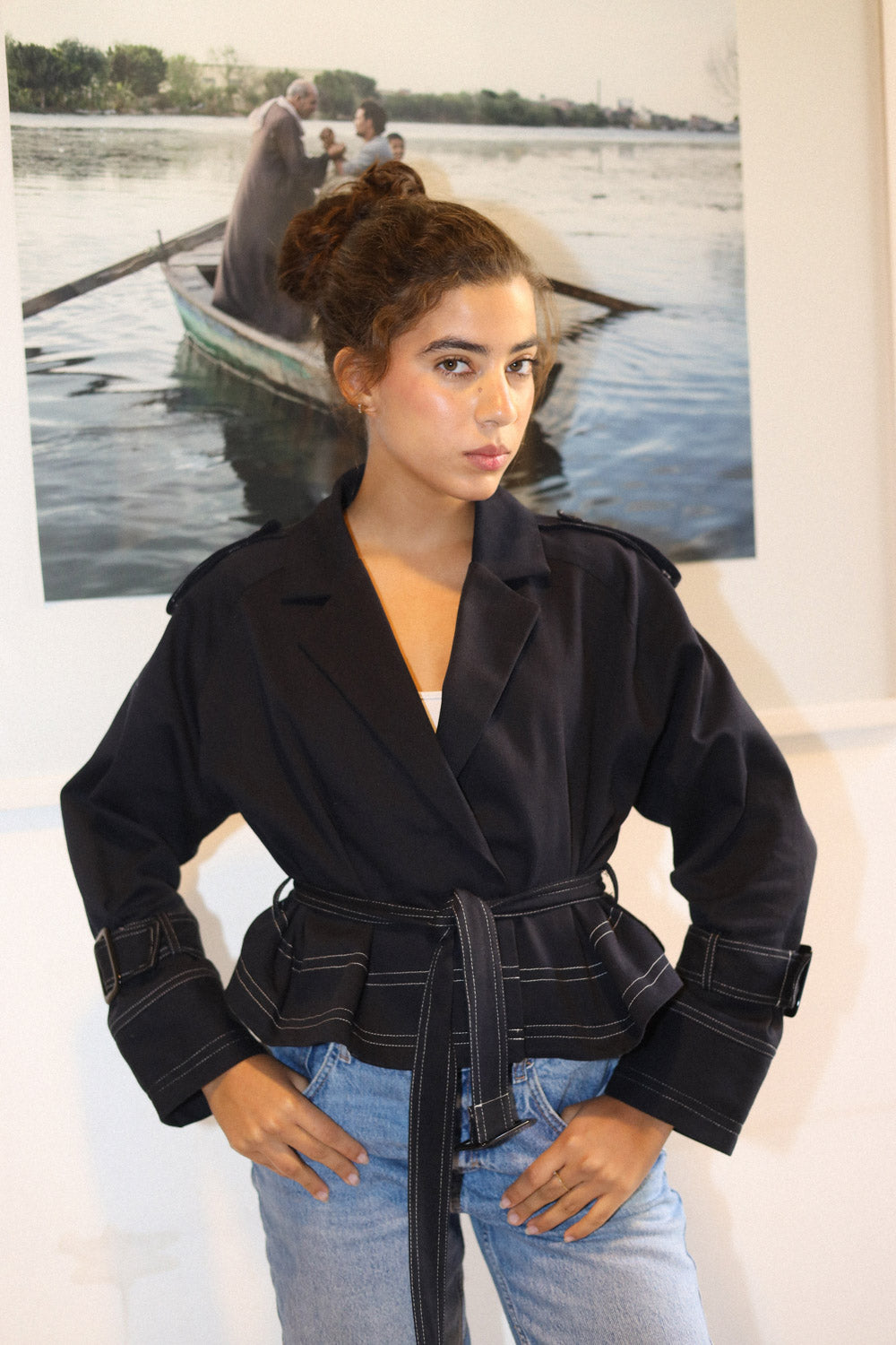 Cropped Trench Coat - Black