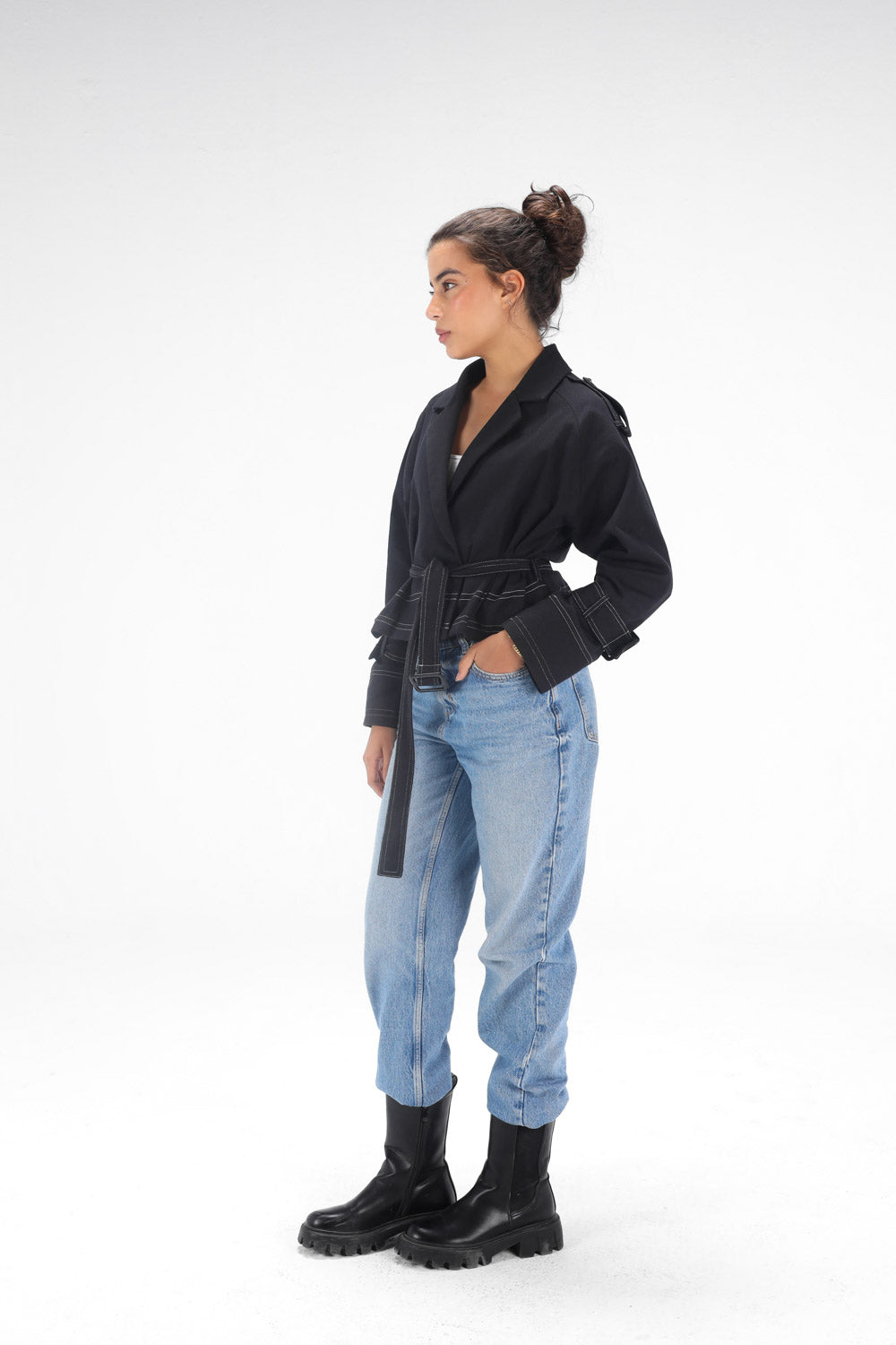 Cropped Trench Coat - Black