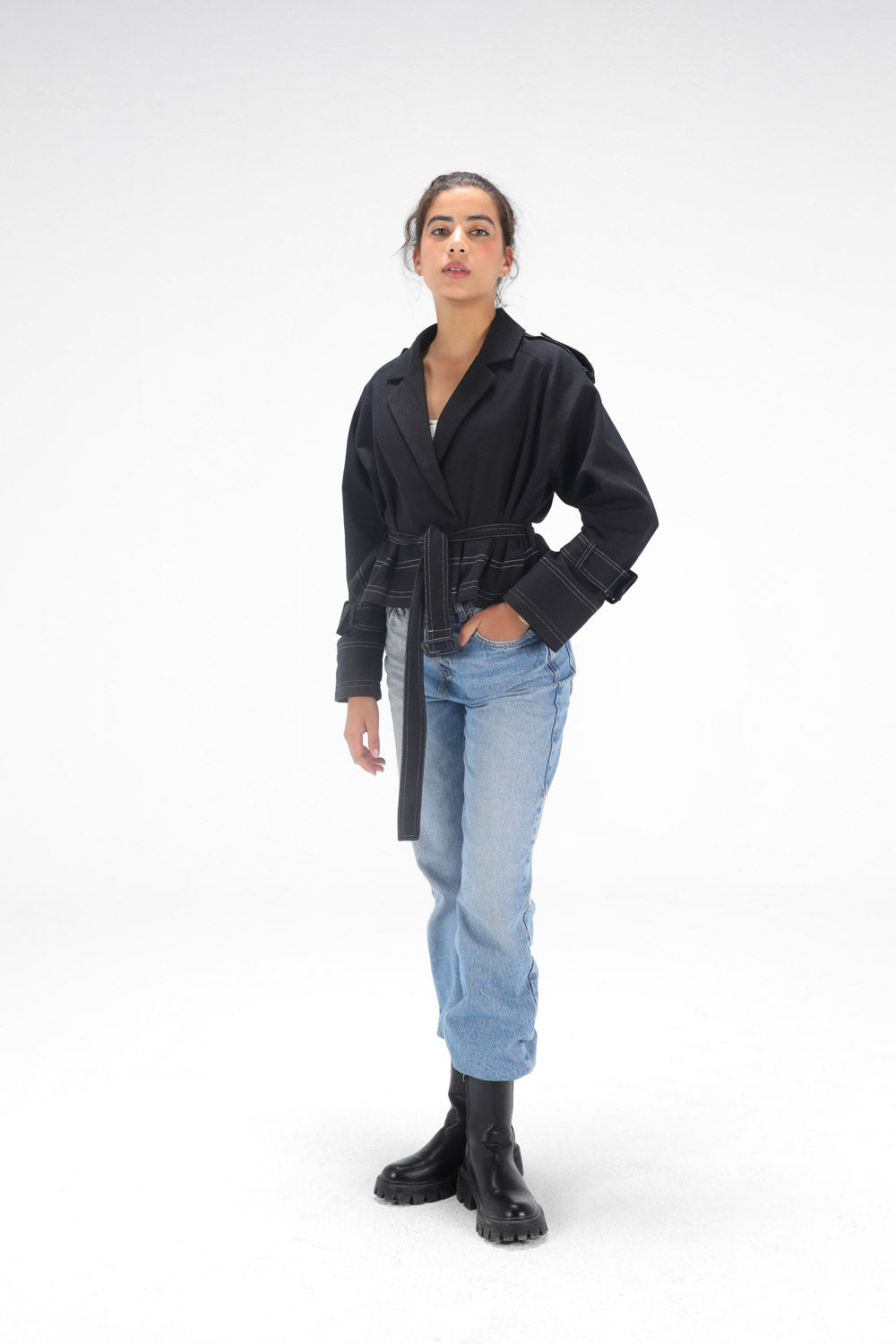 Cropped Trench Coat - Black