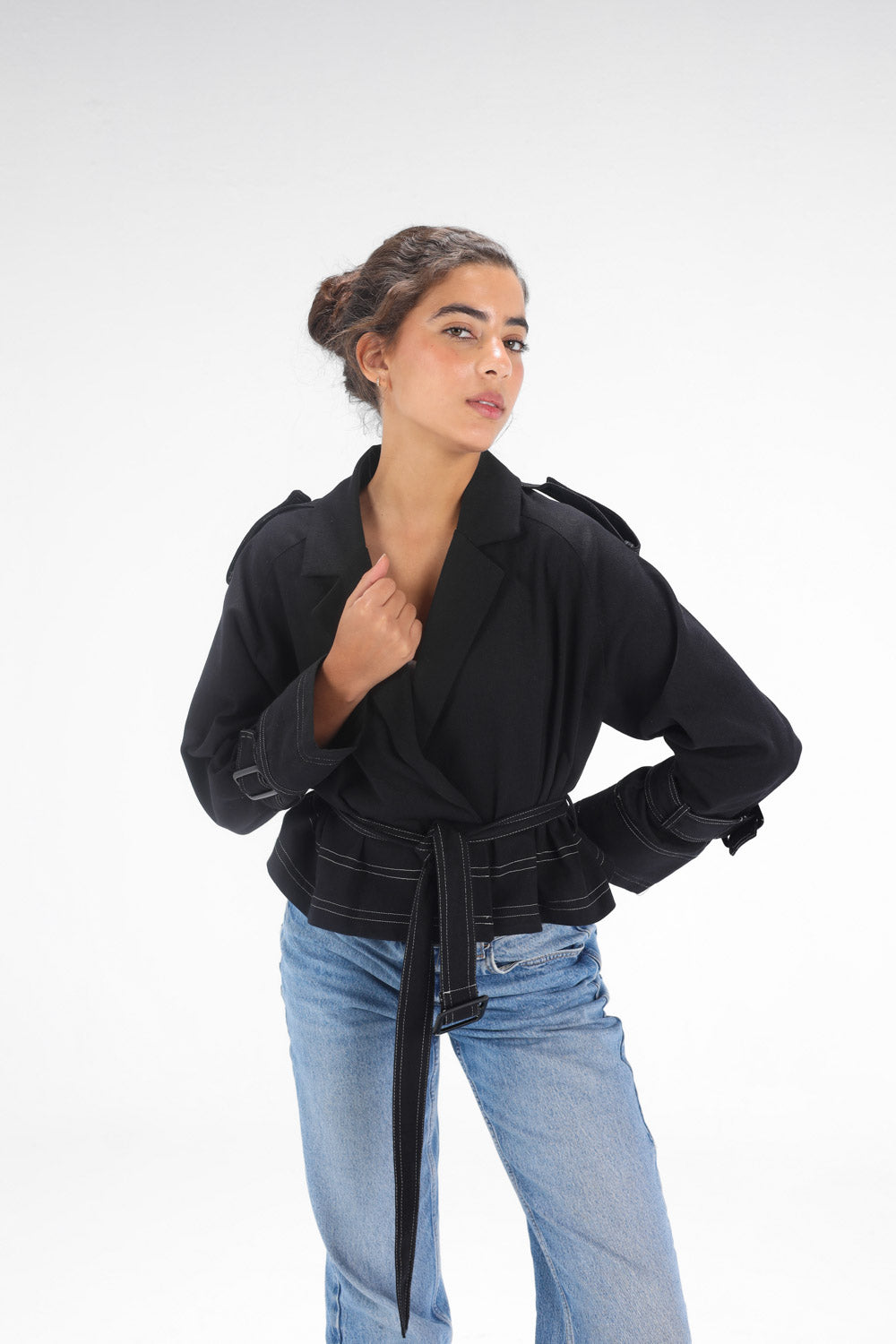 Cropped Trench Coat - Black