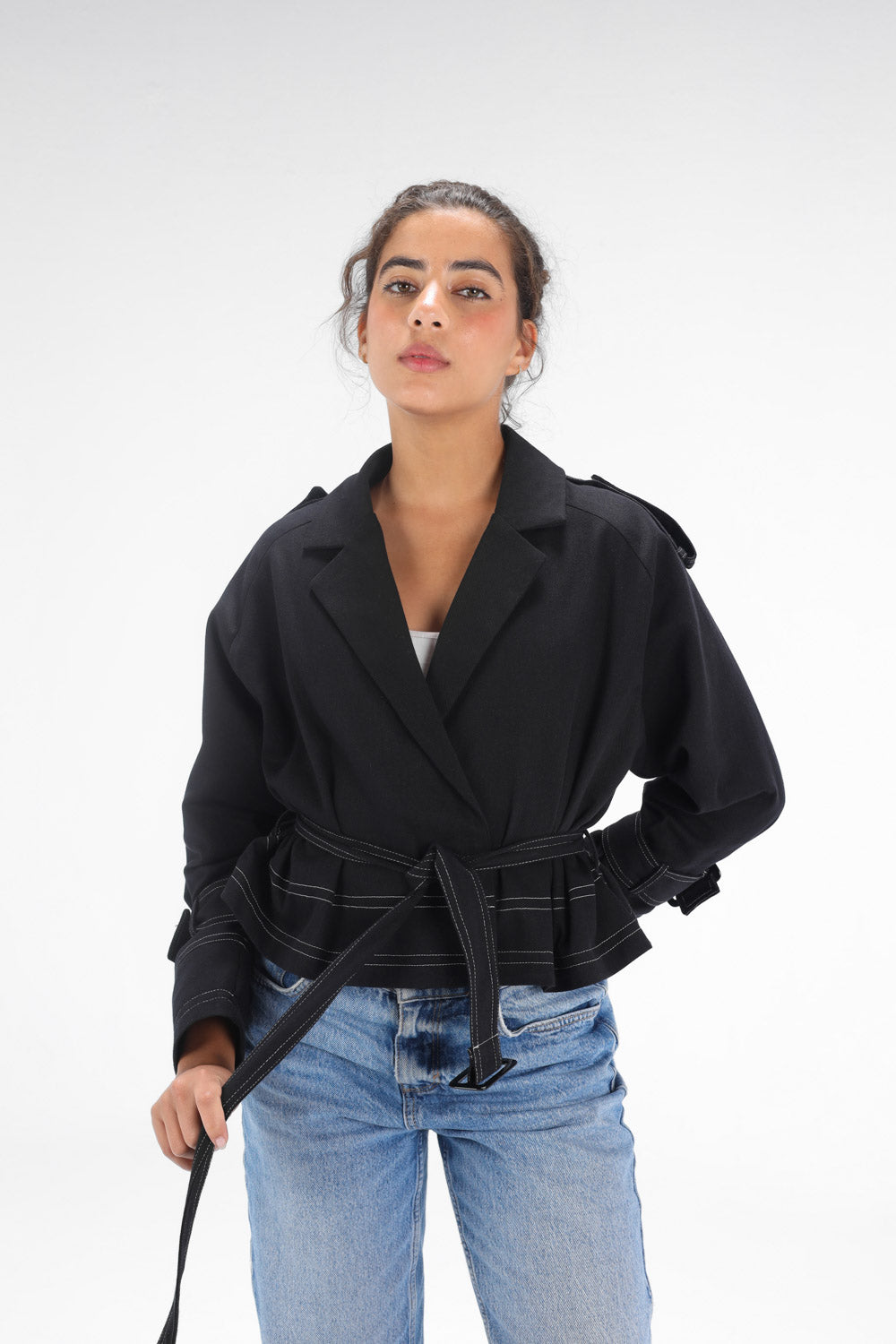 Cropped Trench Coat - Black