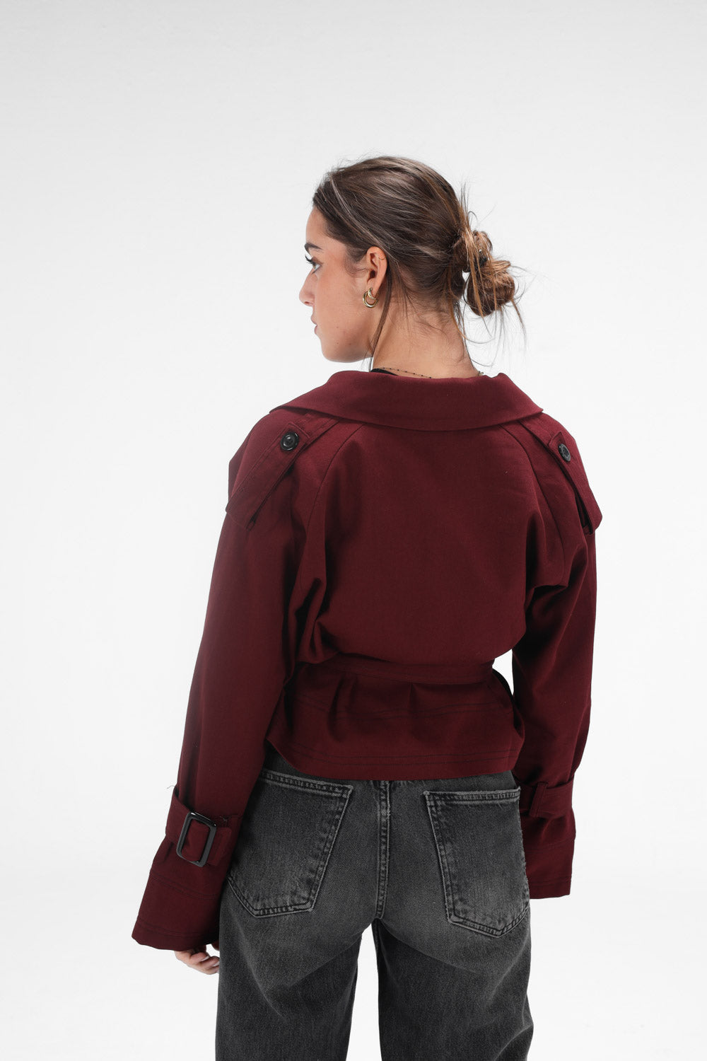Cropped Trench Coat - Burgandy
