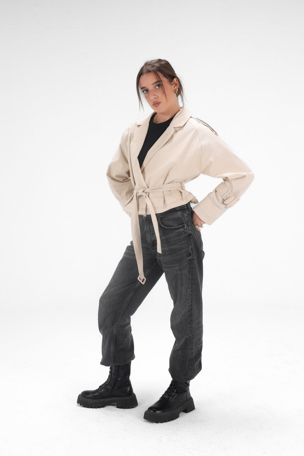 Cropped Trench Coat - Beige