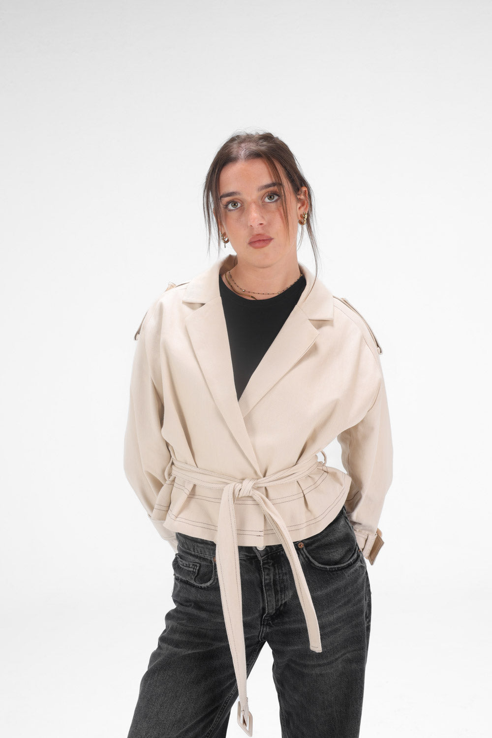 Cropped Trench Coat - Beige