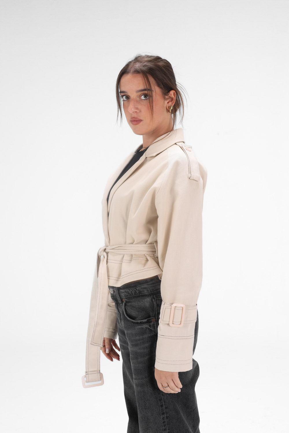 Cropped Trench Coat - Beige