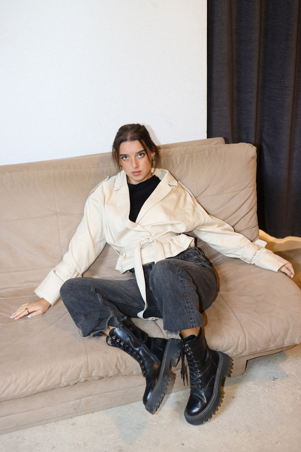 Cropped Trench Coat - Beige