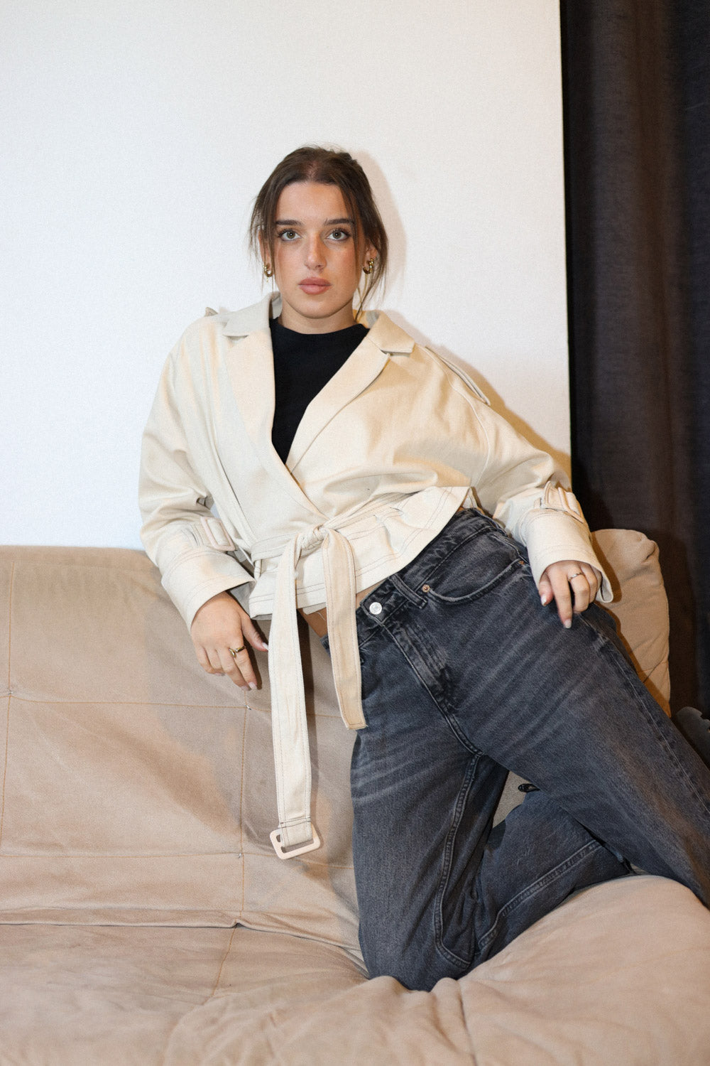 Cropped Trench Coat - Beige