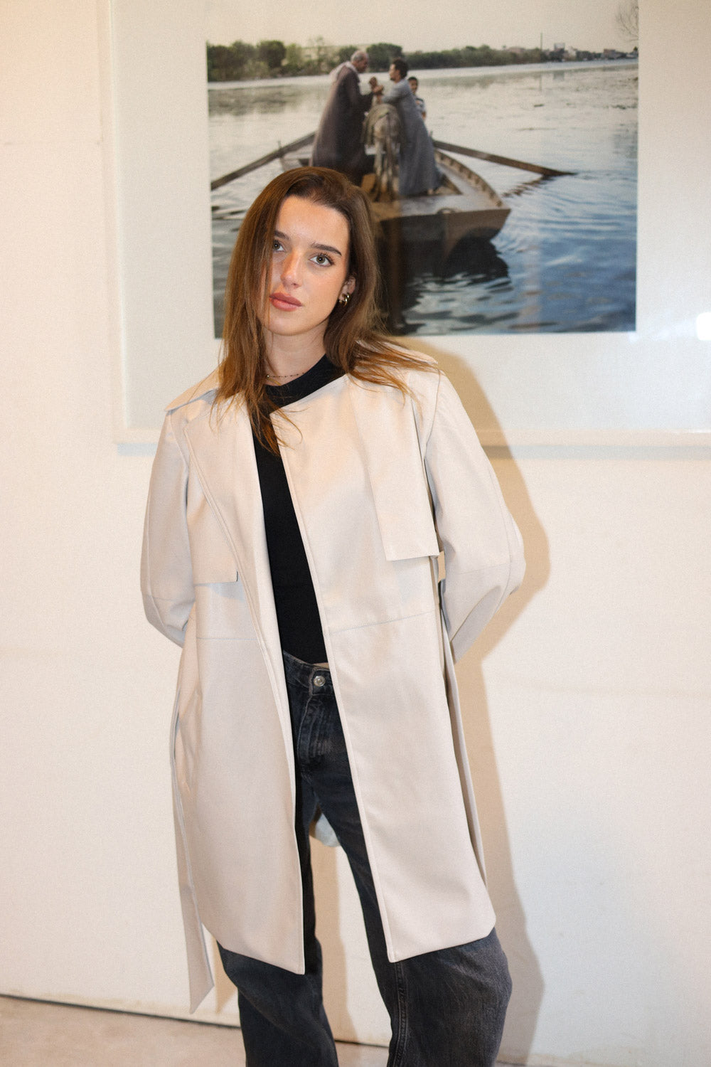Leather Trench Coat - BEIGE