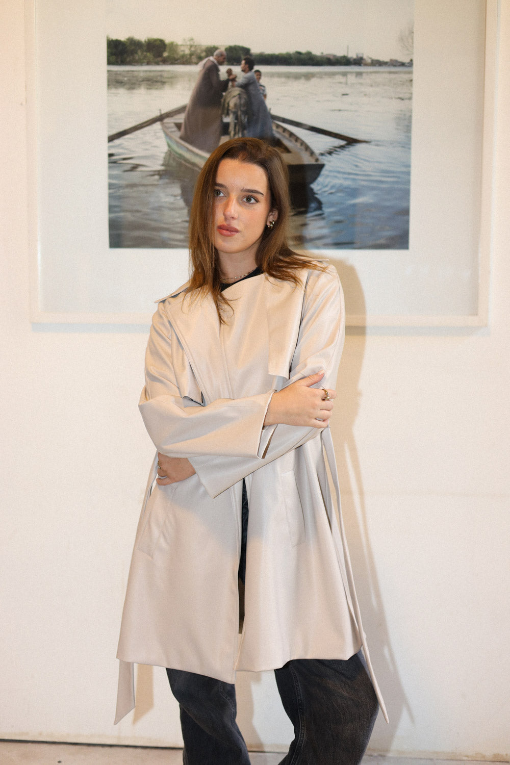 Leather Trench Coat - BEIGE