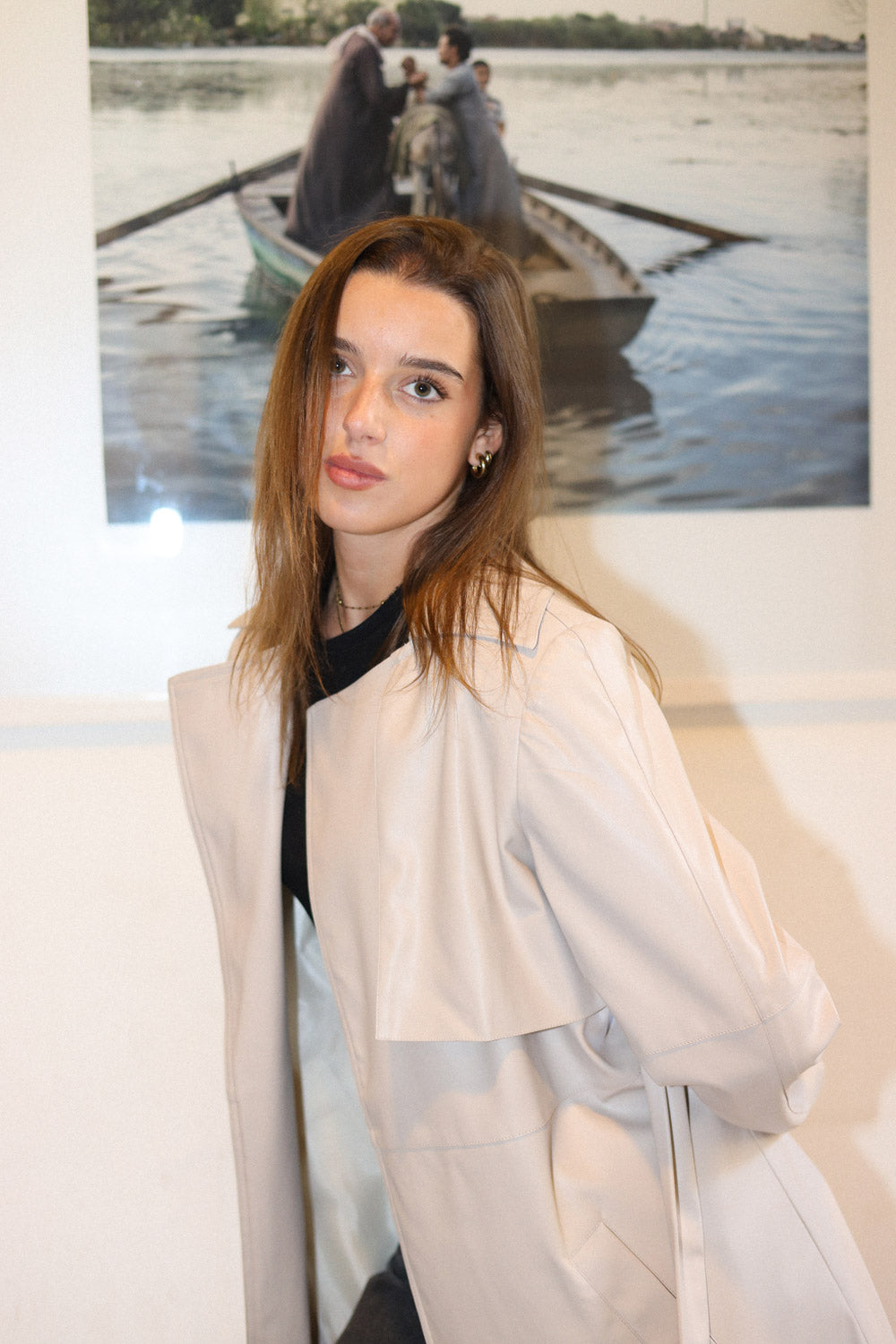 Leather Trench Coat - BEIGE
