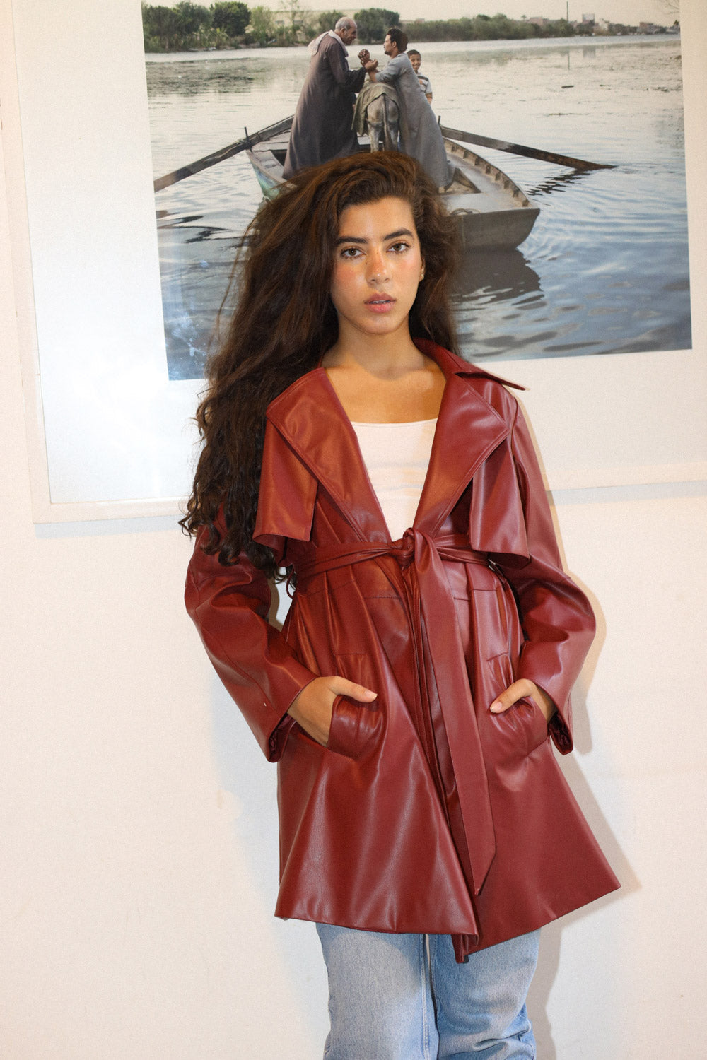 Leather Trench coat - Burgandy