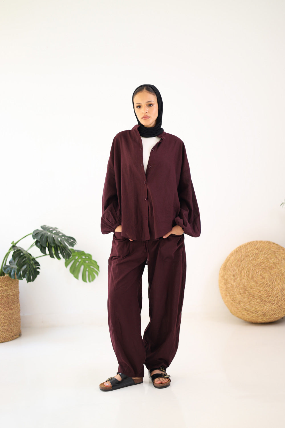 Ballon Sleeves Shirt - Dark Burgandy
