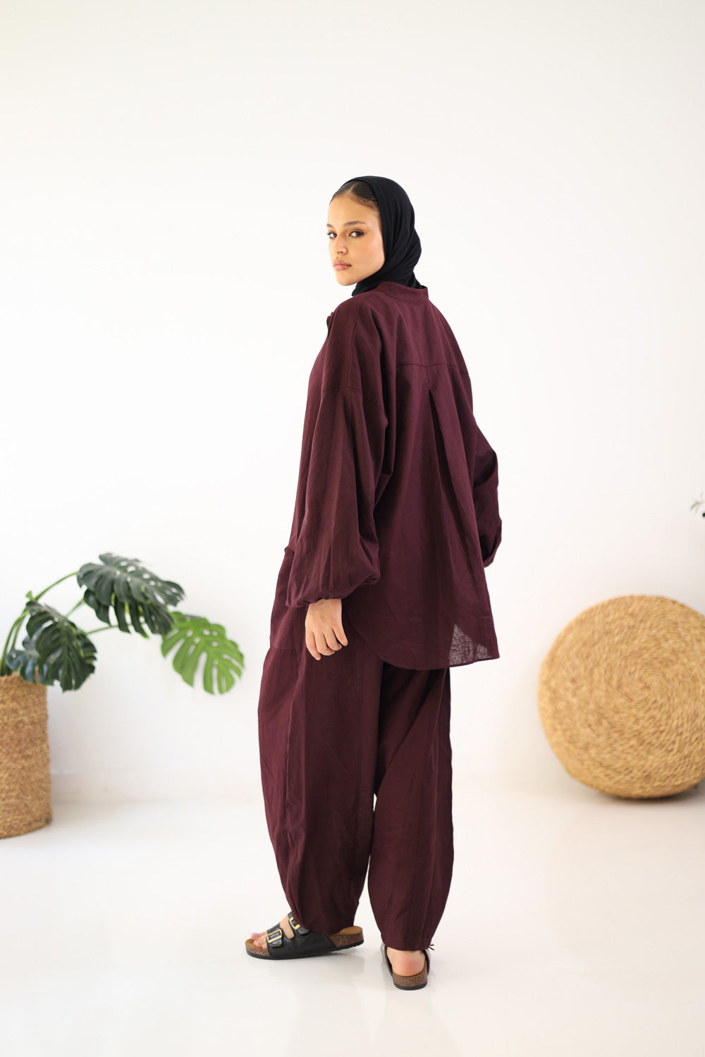 Ballon Sleeves Shirt - Dark Burgandy