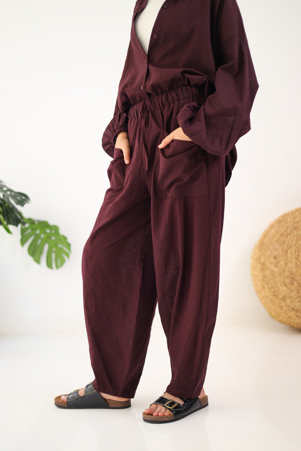 Ballon Pocket Pants - Dark Burgandy