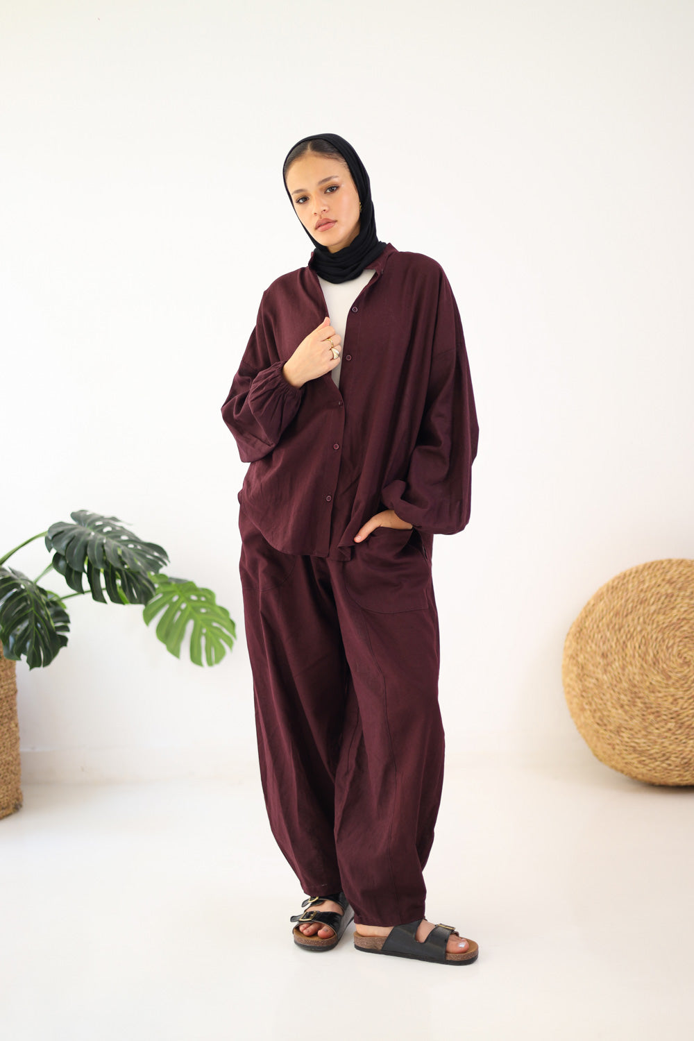 Ballon Sleeves Shirt - Dark Burgandy