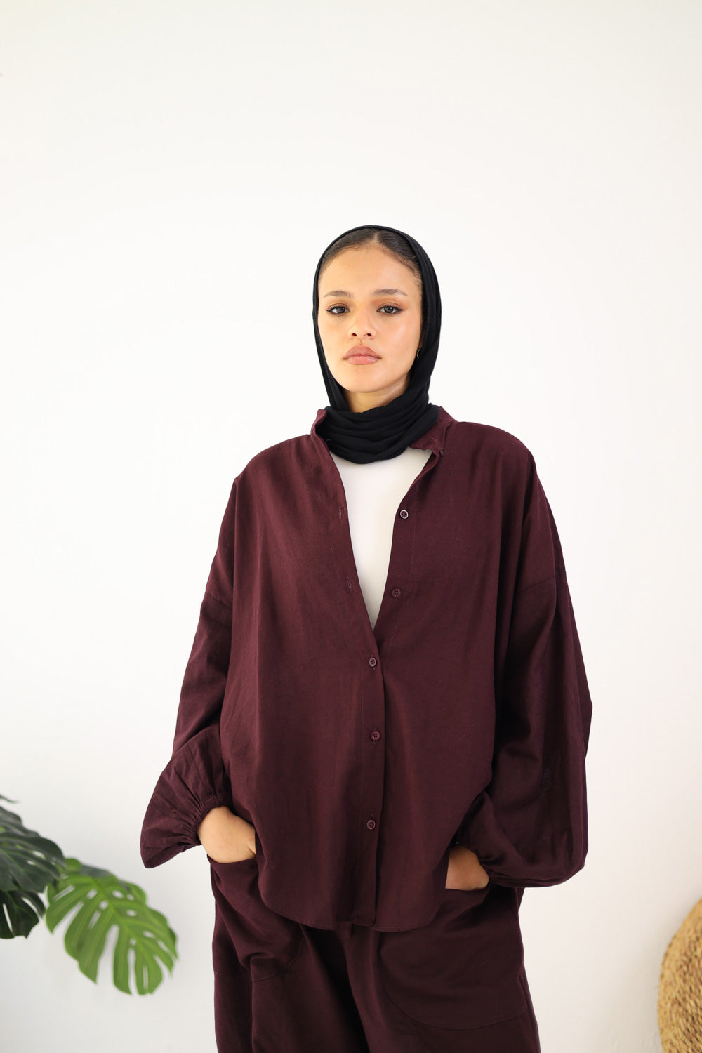 Ballon Sleeves Shirt - Dark Burgandy