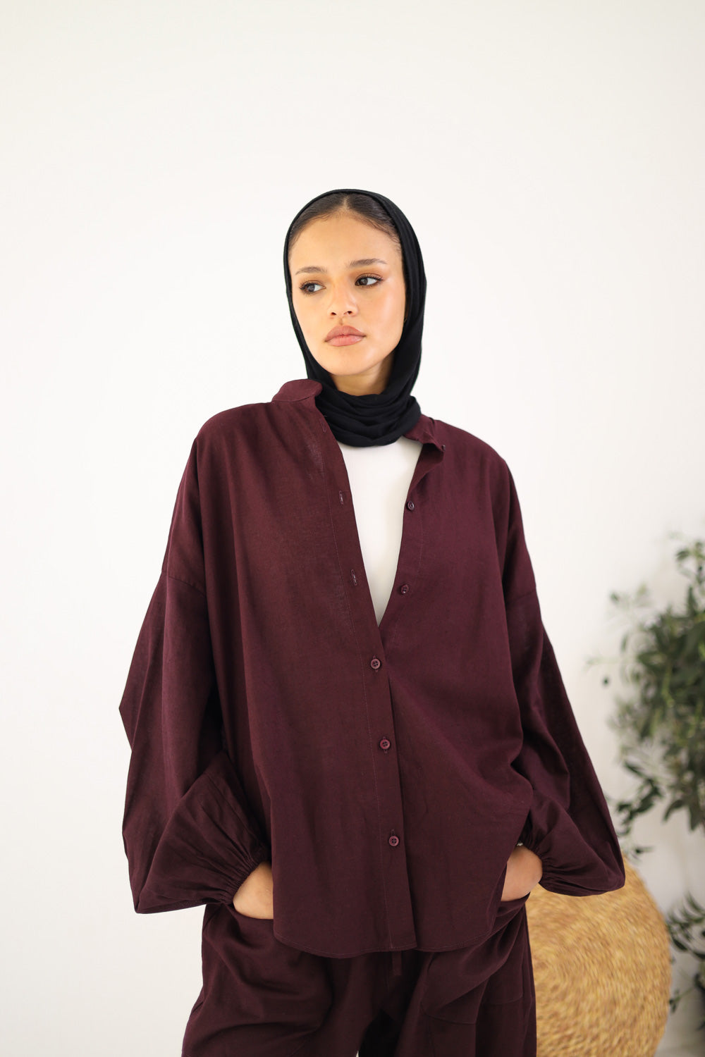 Ballon Sleeves Shirt - Dark Burgandy