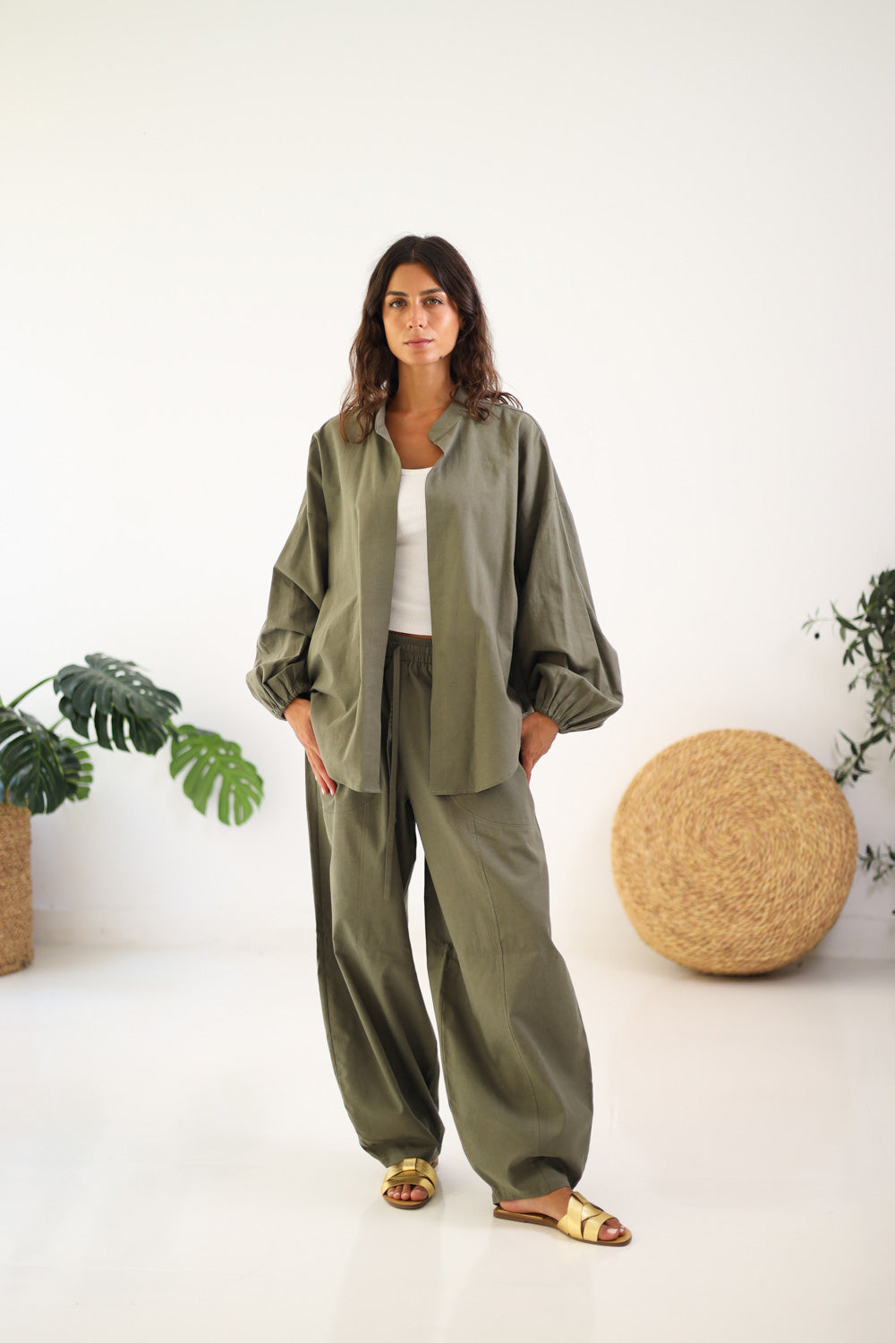 Ballon Sleeves Shirt - Olive
