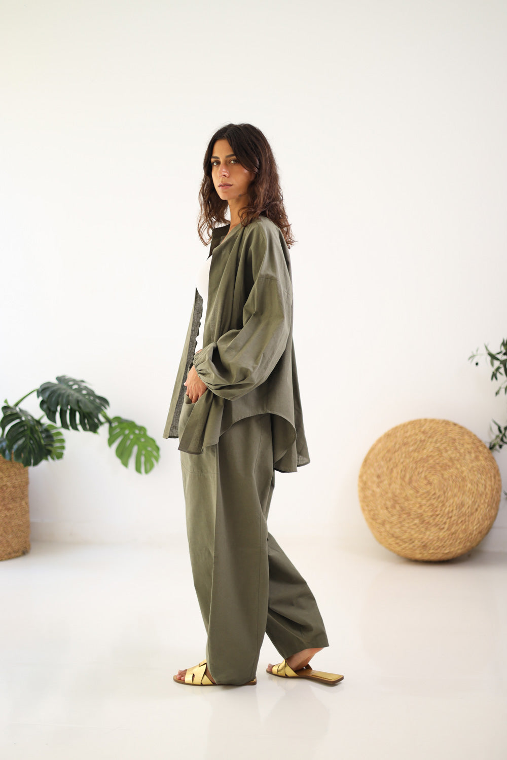Ballon Sleeves Shirt - Olive