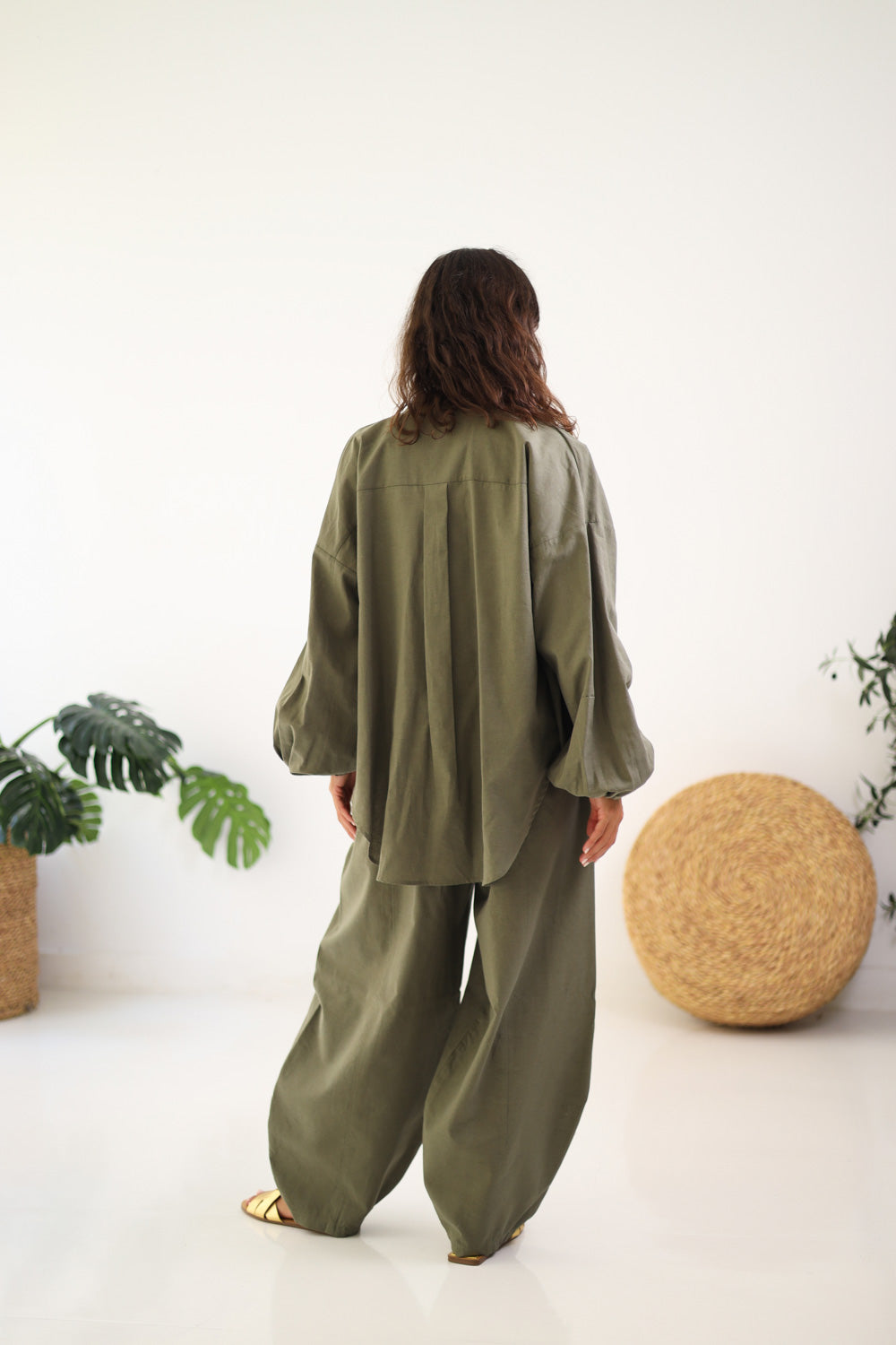 Ballon Sleeves Shirt - Olive