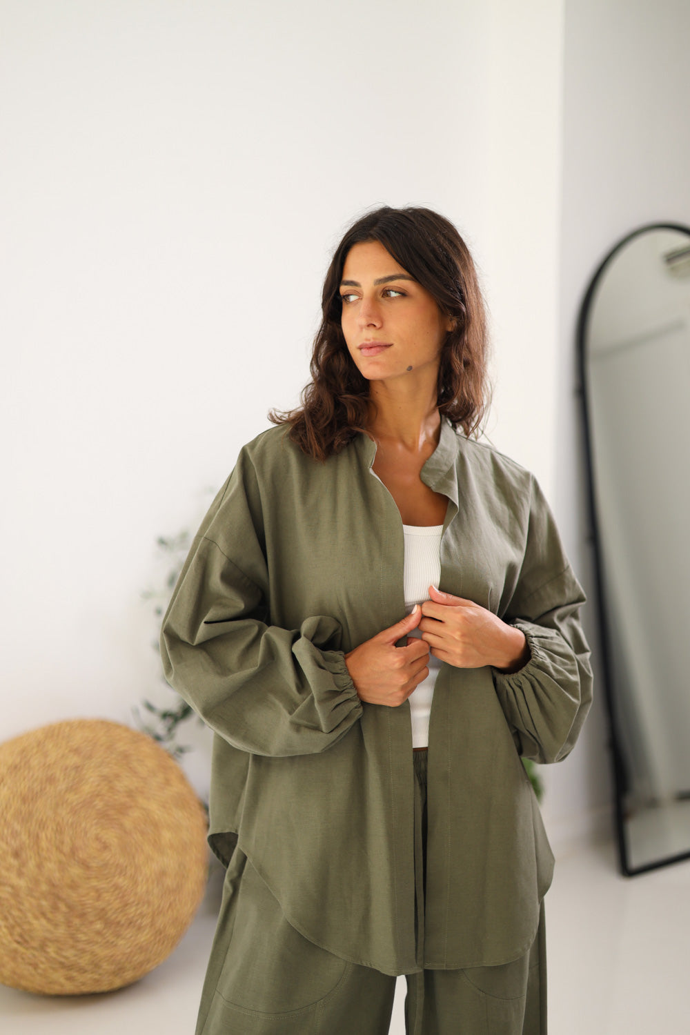 Ballon Sleeves Shirt - Olive