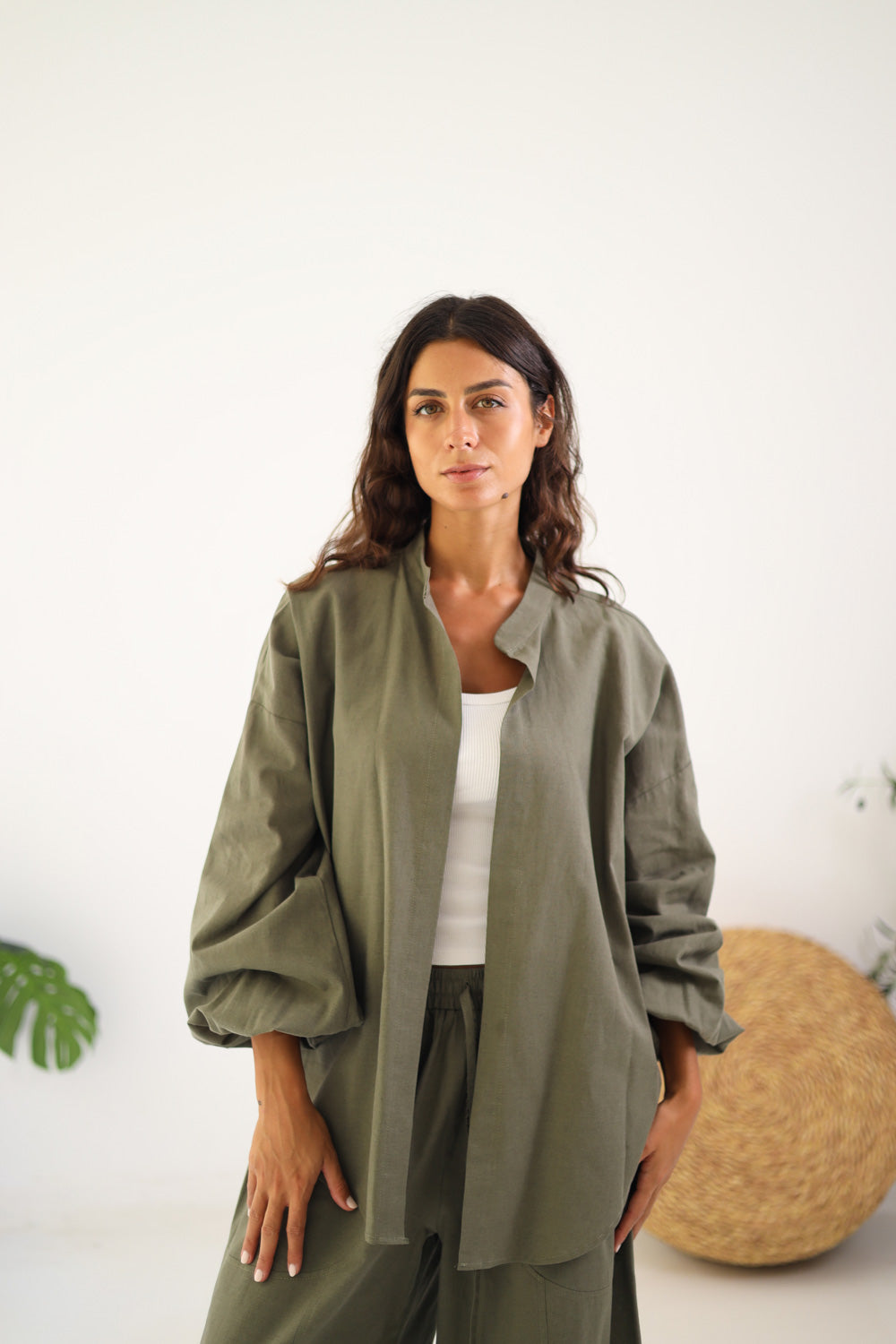 Ballon Sleeves Shirt - Olive
