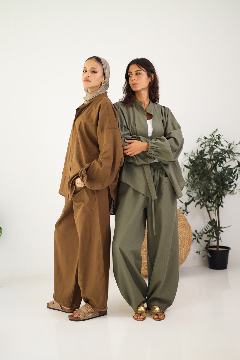 Ballon Sleeves Shirt - Olive