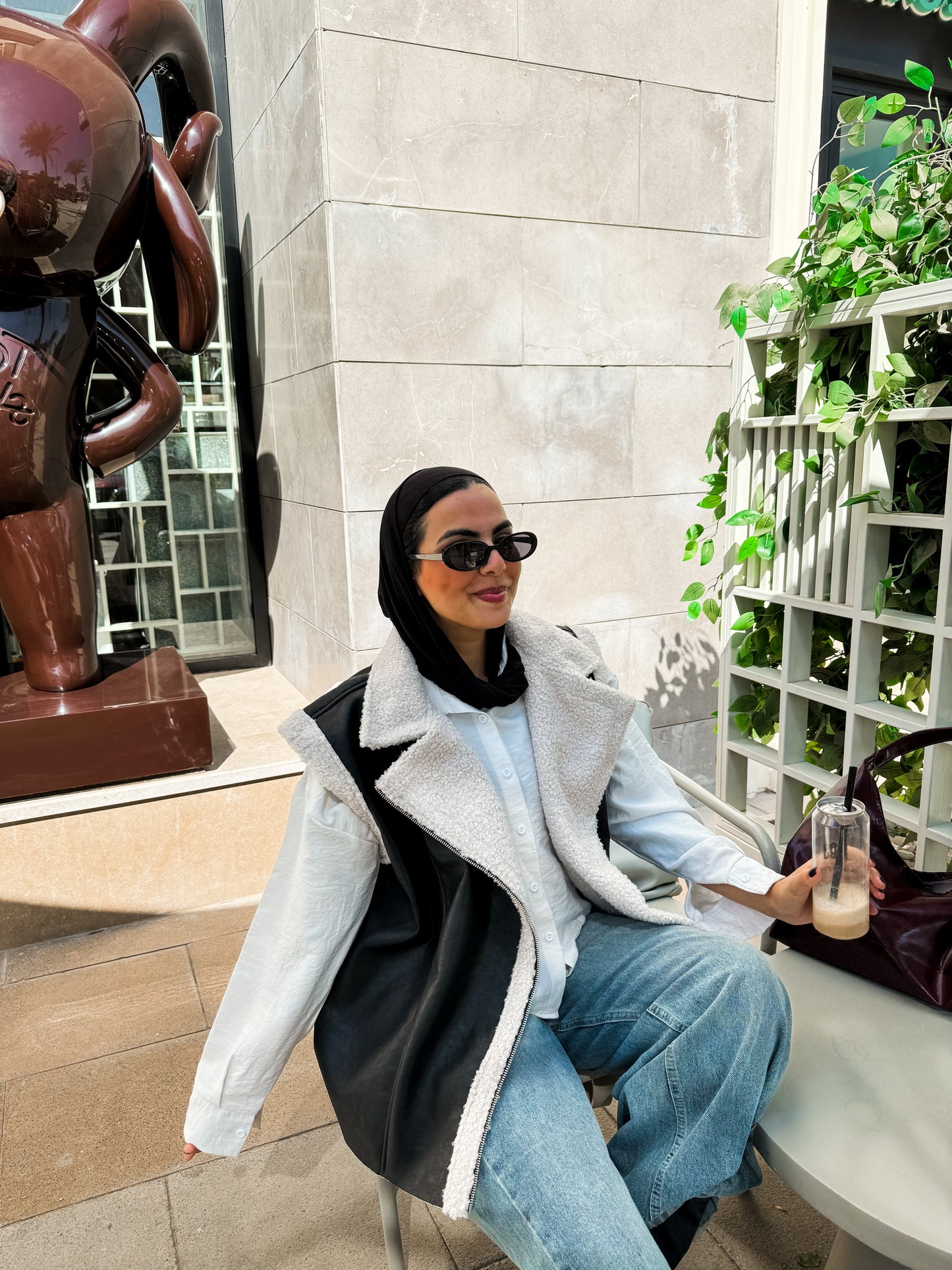 Leather Fur Vest - White X Black