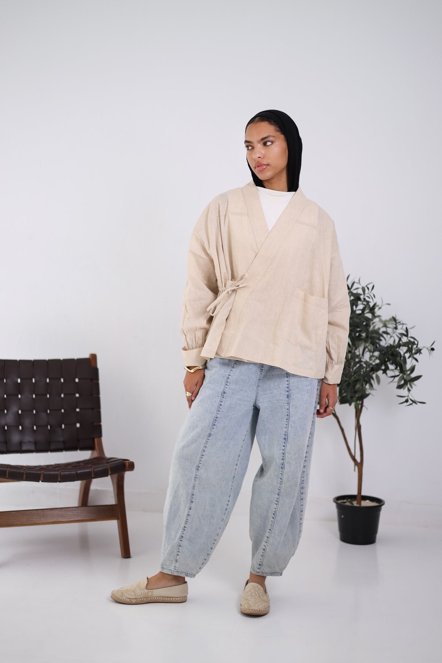 Wrapped Linen Shirt - Beige