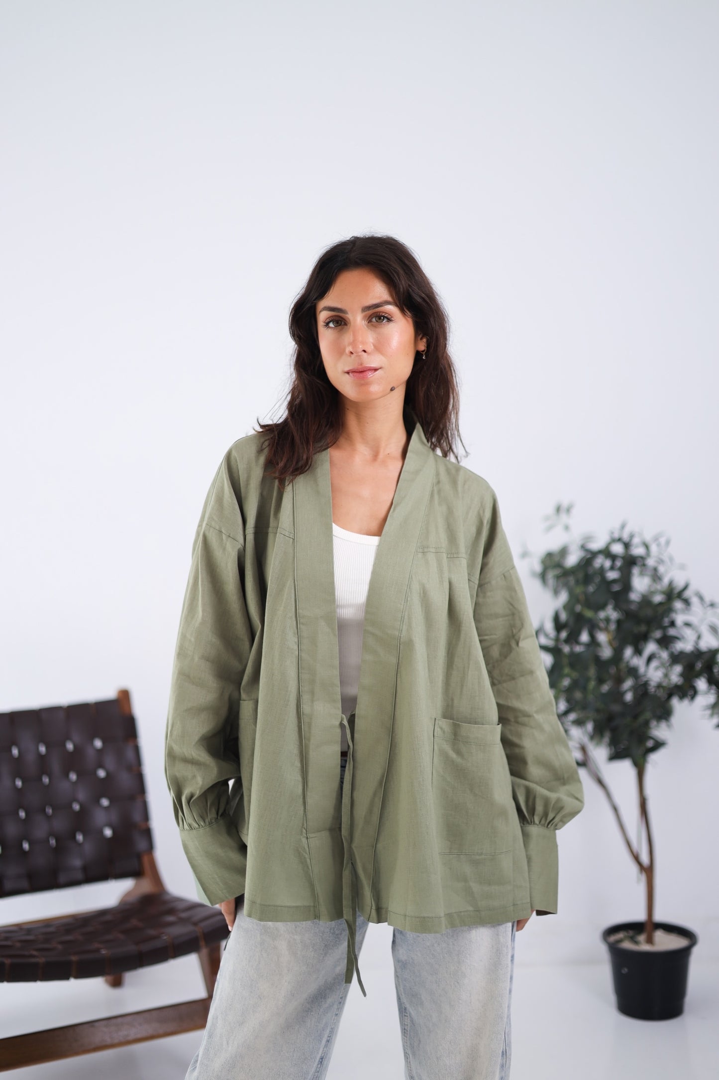 Wrapped Linen Shirt - Olive