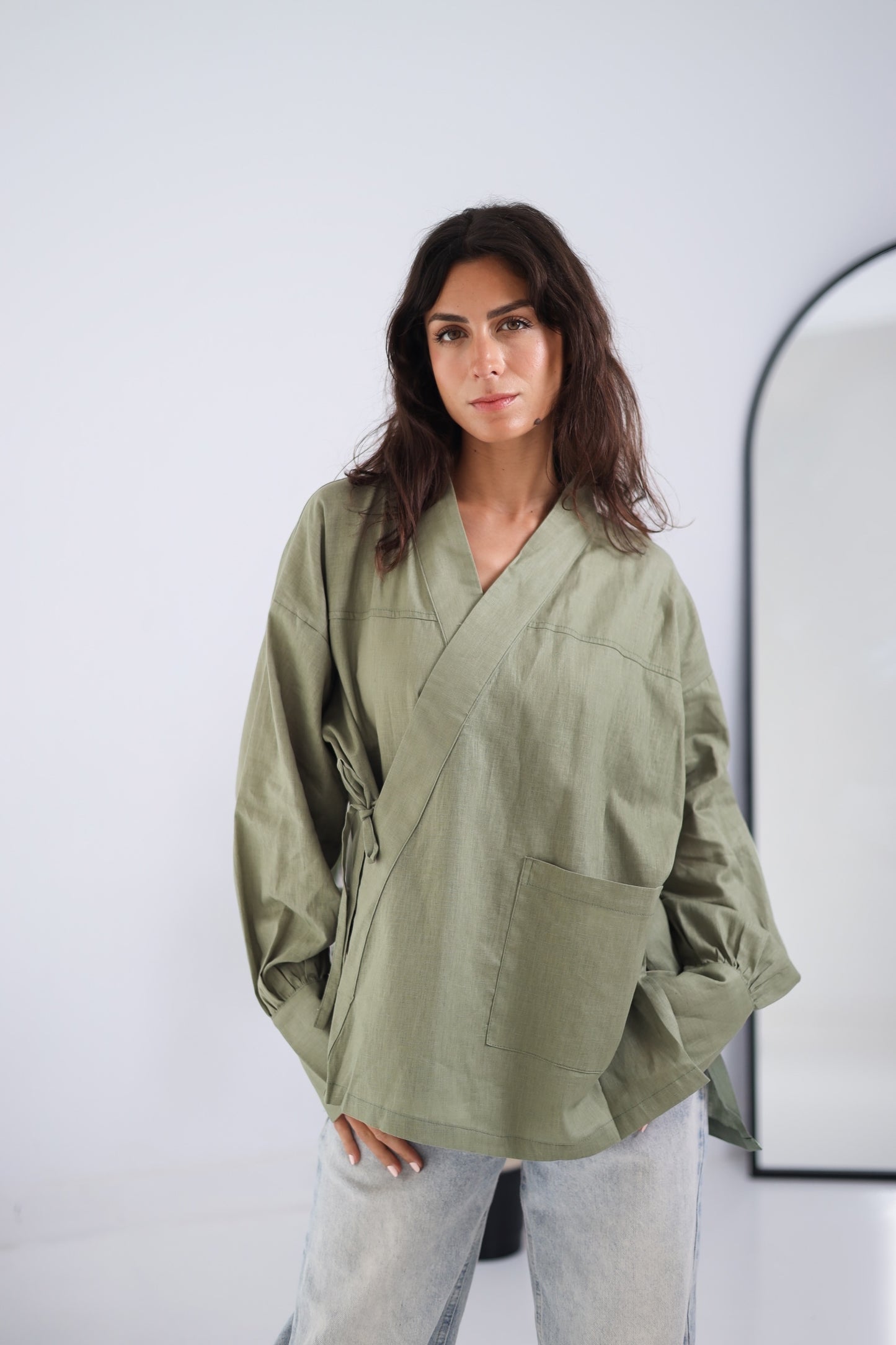 Wrapped Linen Shirt - Olive