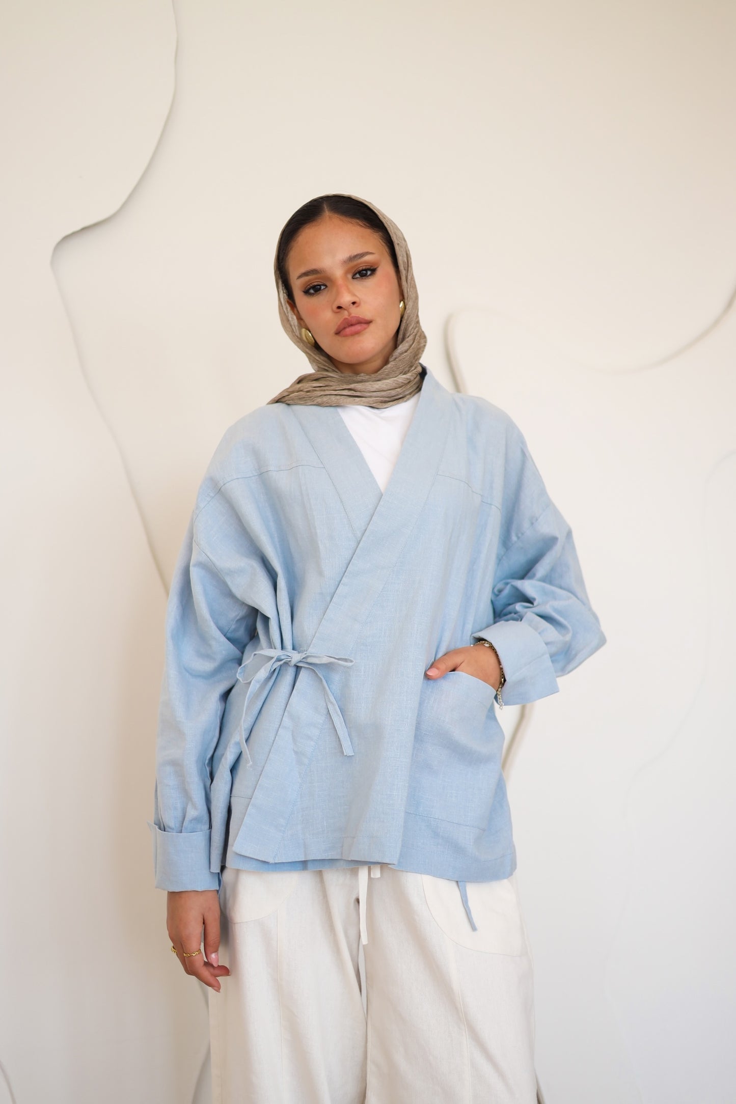Wrapped Linen Shirt - BABY BLUE