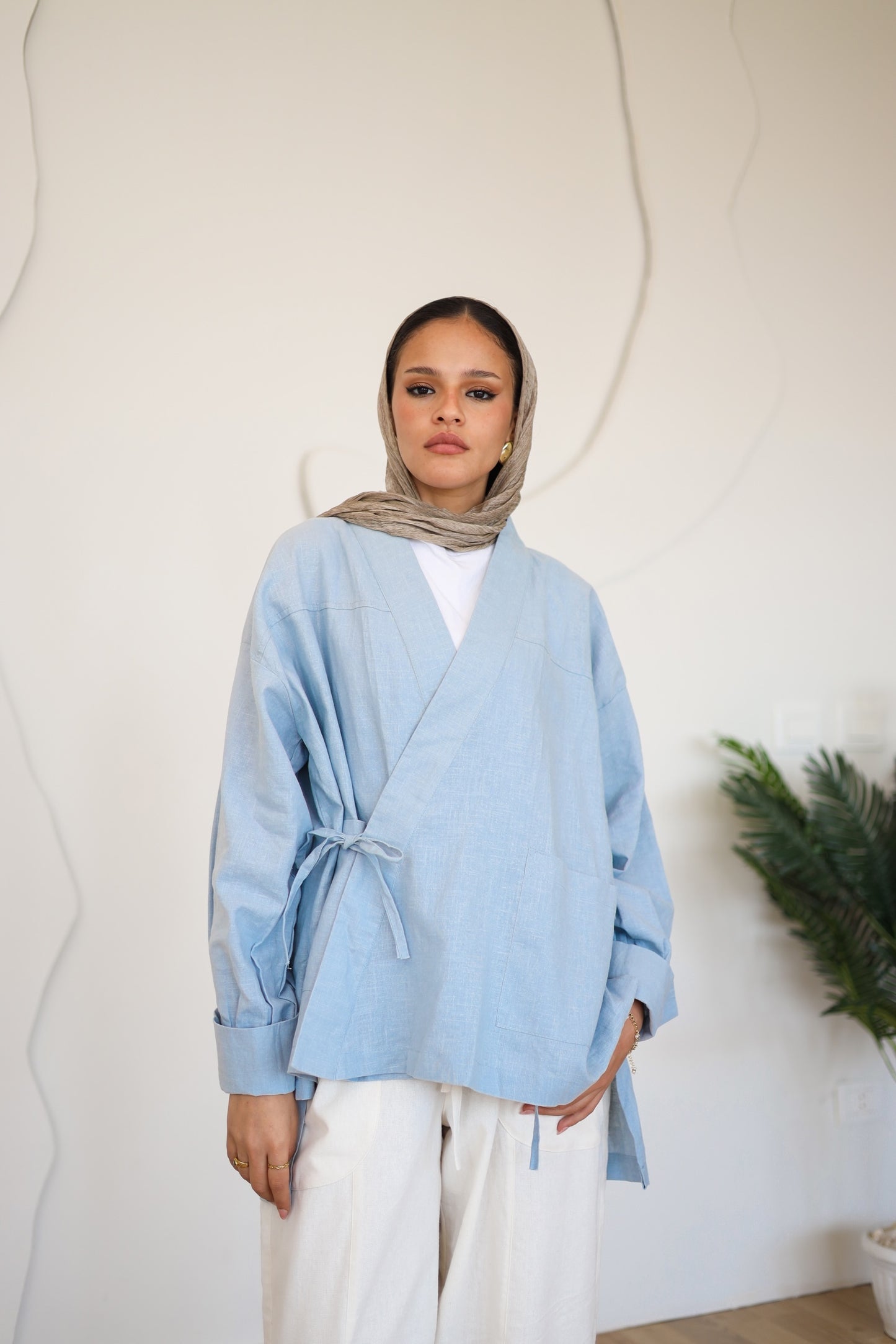 Wrapped Linen Shirt - BABY BLUE