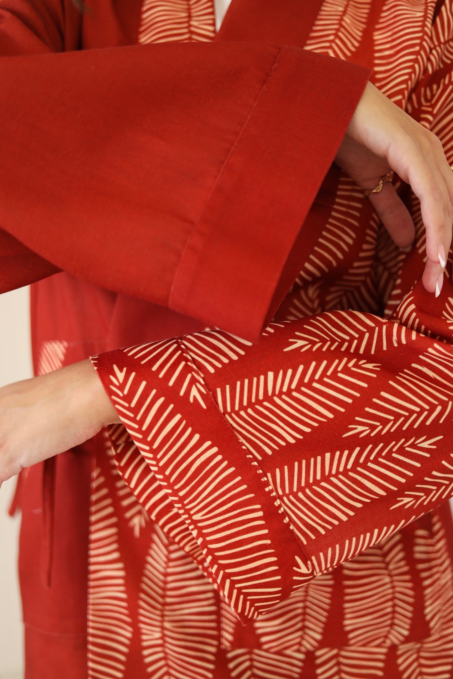 LINEN PRINTED KIMONO - MAROON