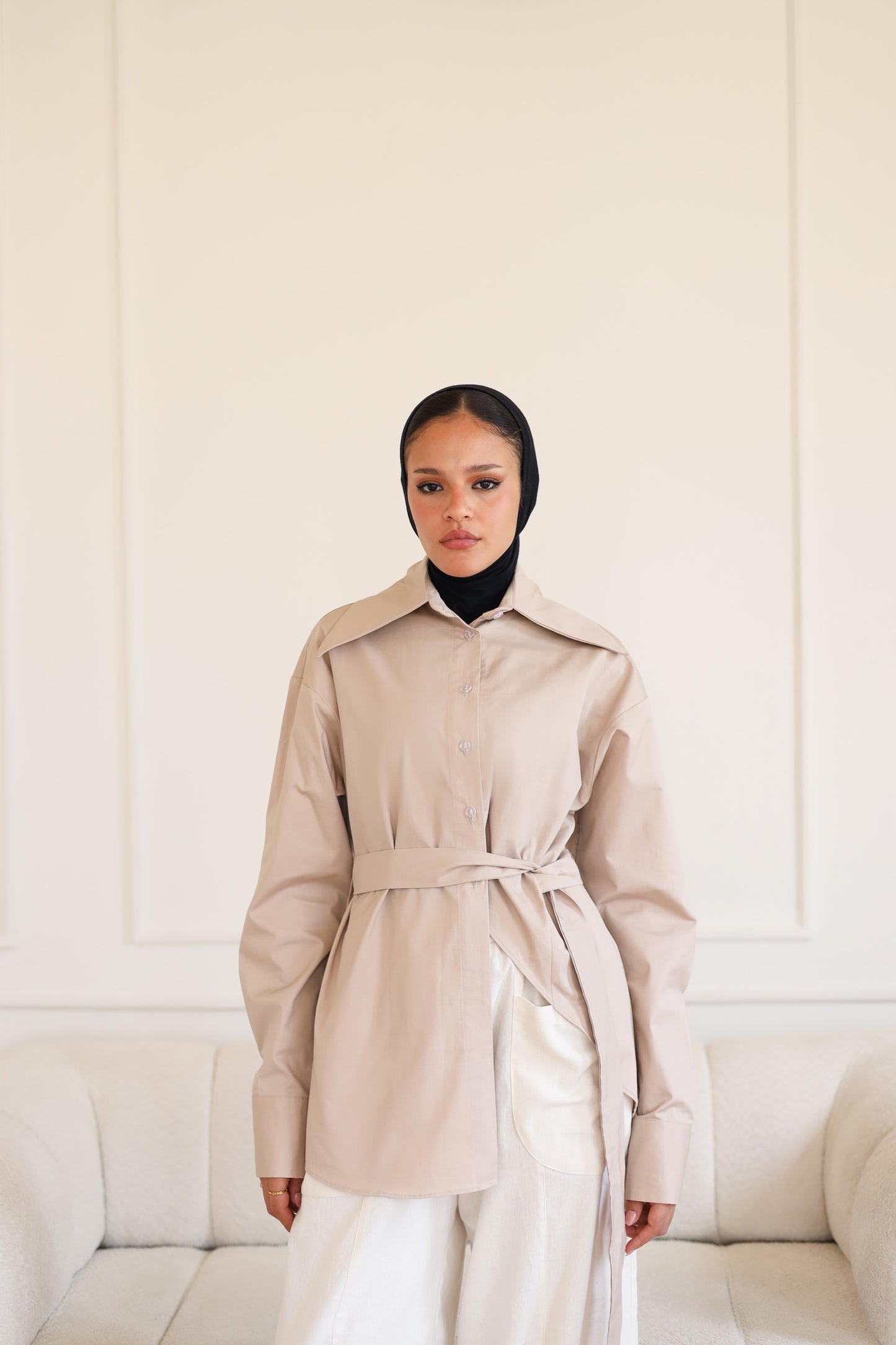Poplin Wrapped Chemise - BEIGE