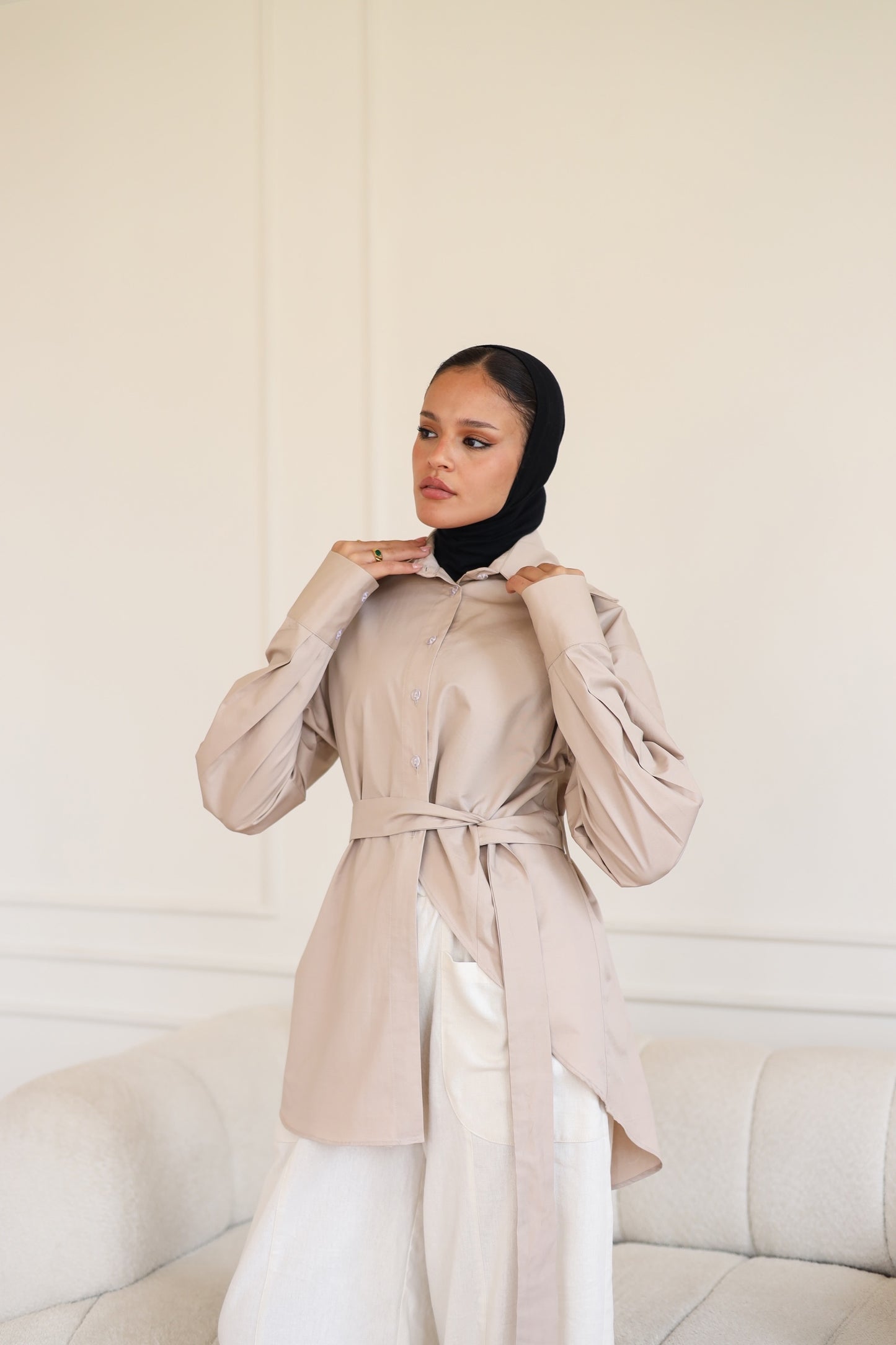 Poplin Wrapped Chemise - BEIGE