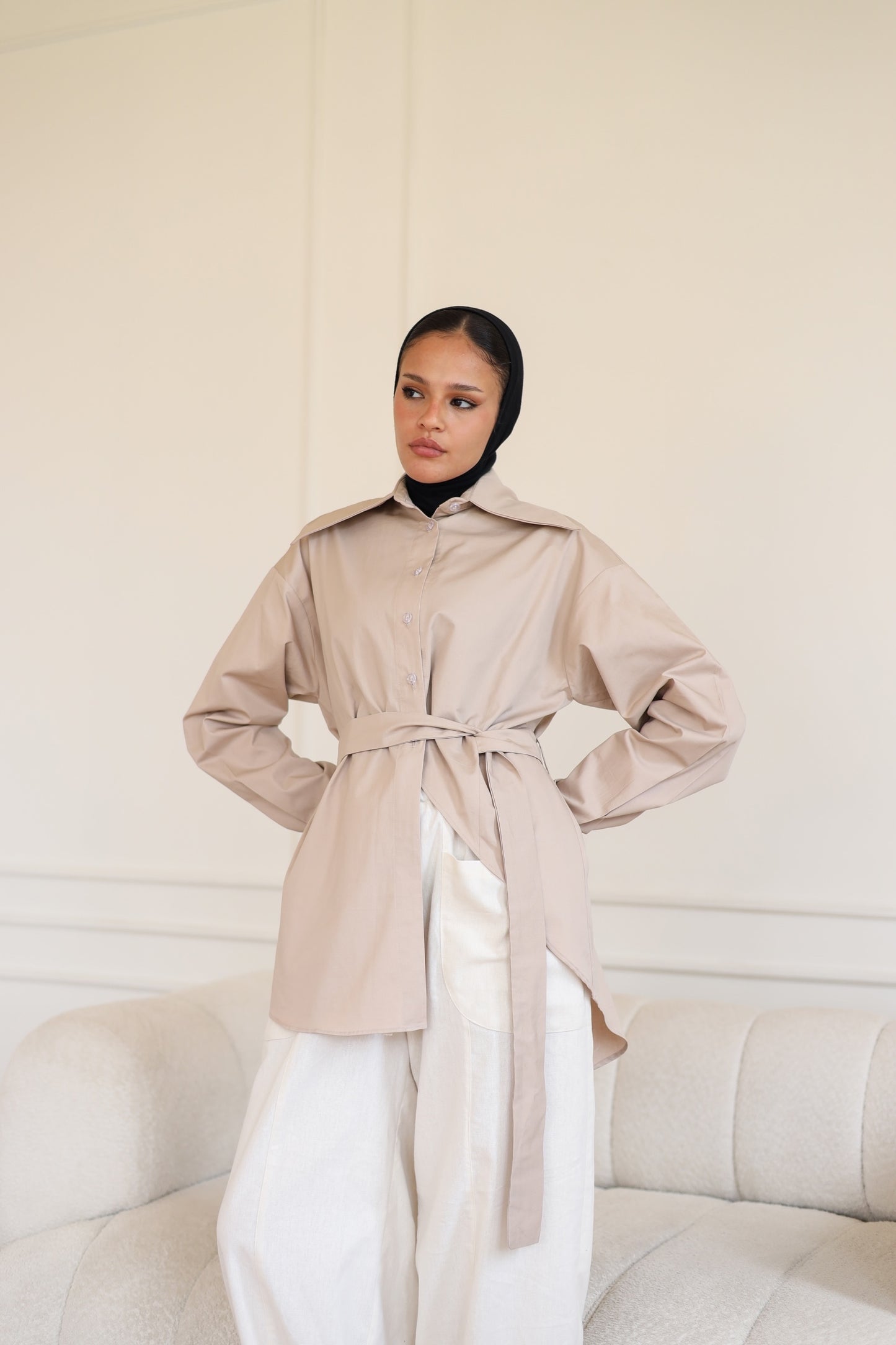 Poplin Wrapped Chemise - BEIGE