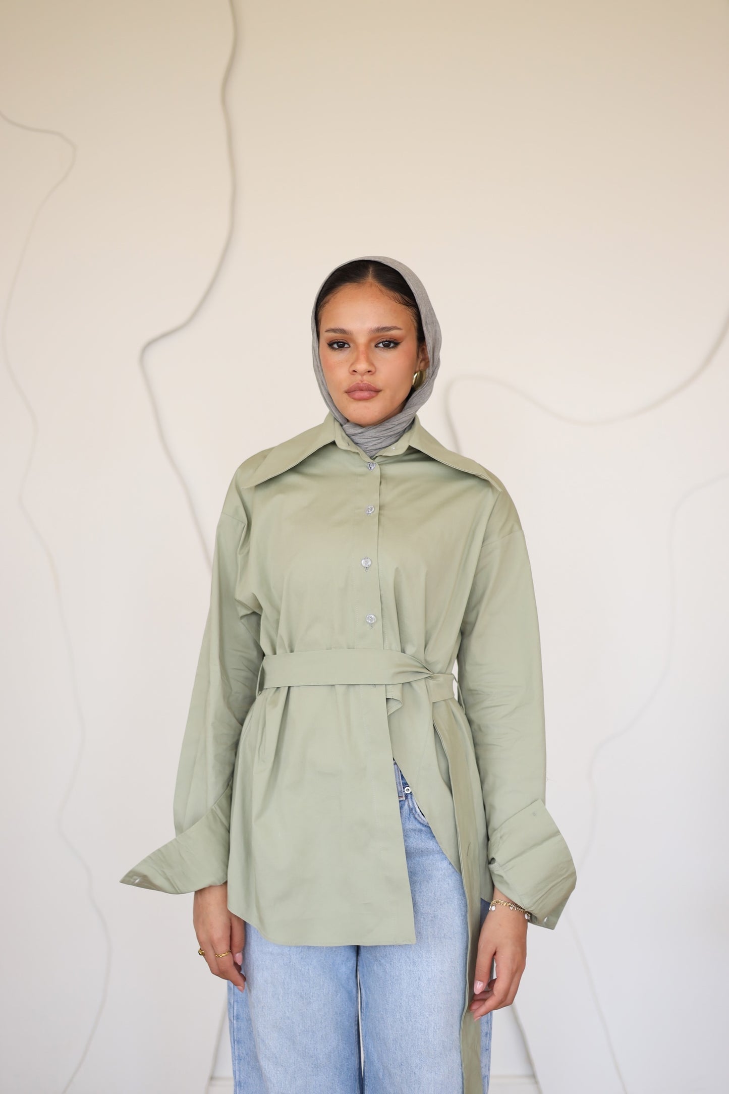 Poplin Wrapped Chemise - OLIVE