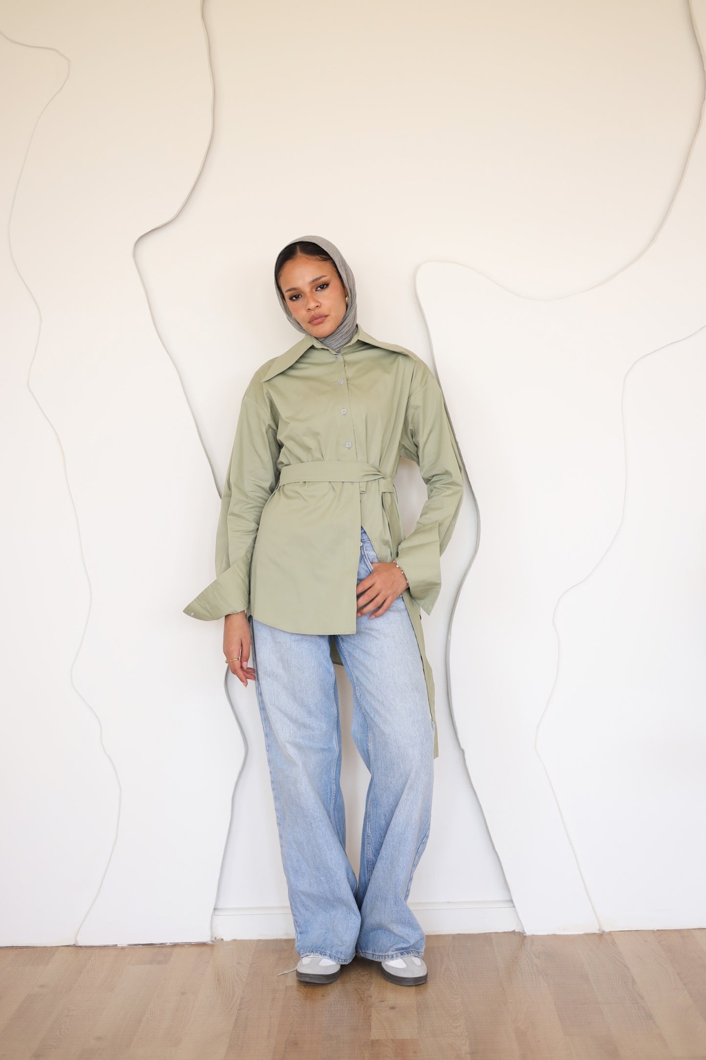 Poplin Wrapped Chemise - OLIVE