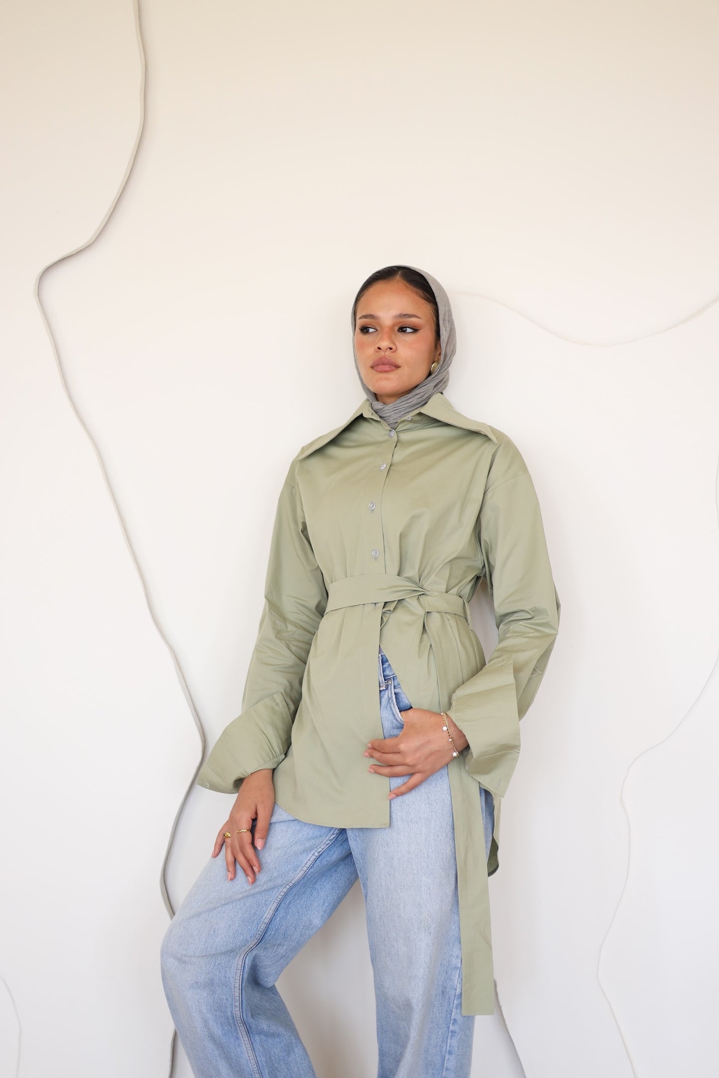 Poplin Wrapped Chemise - OLIVE