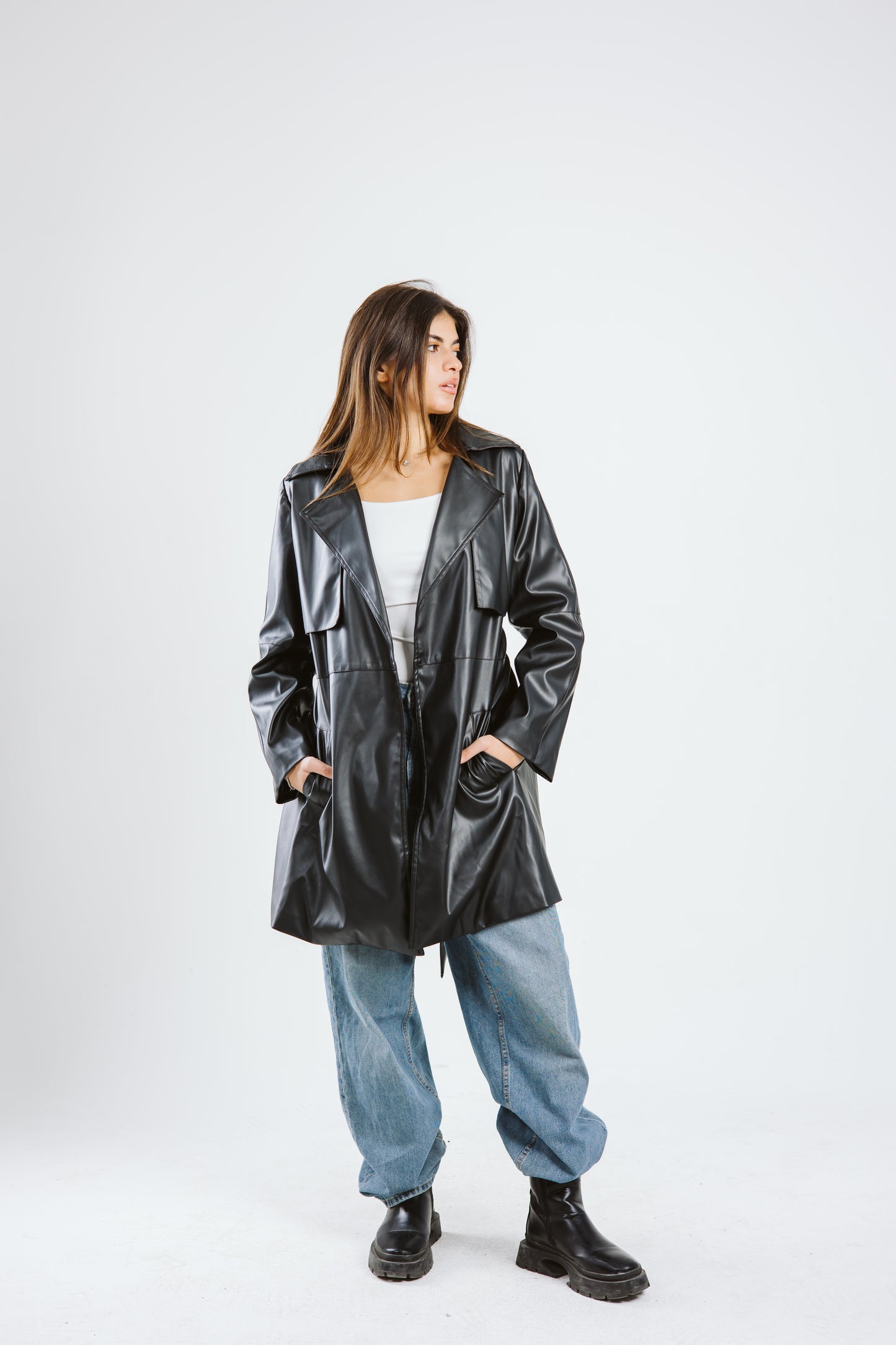 Leather Trench coat - Black