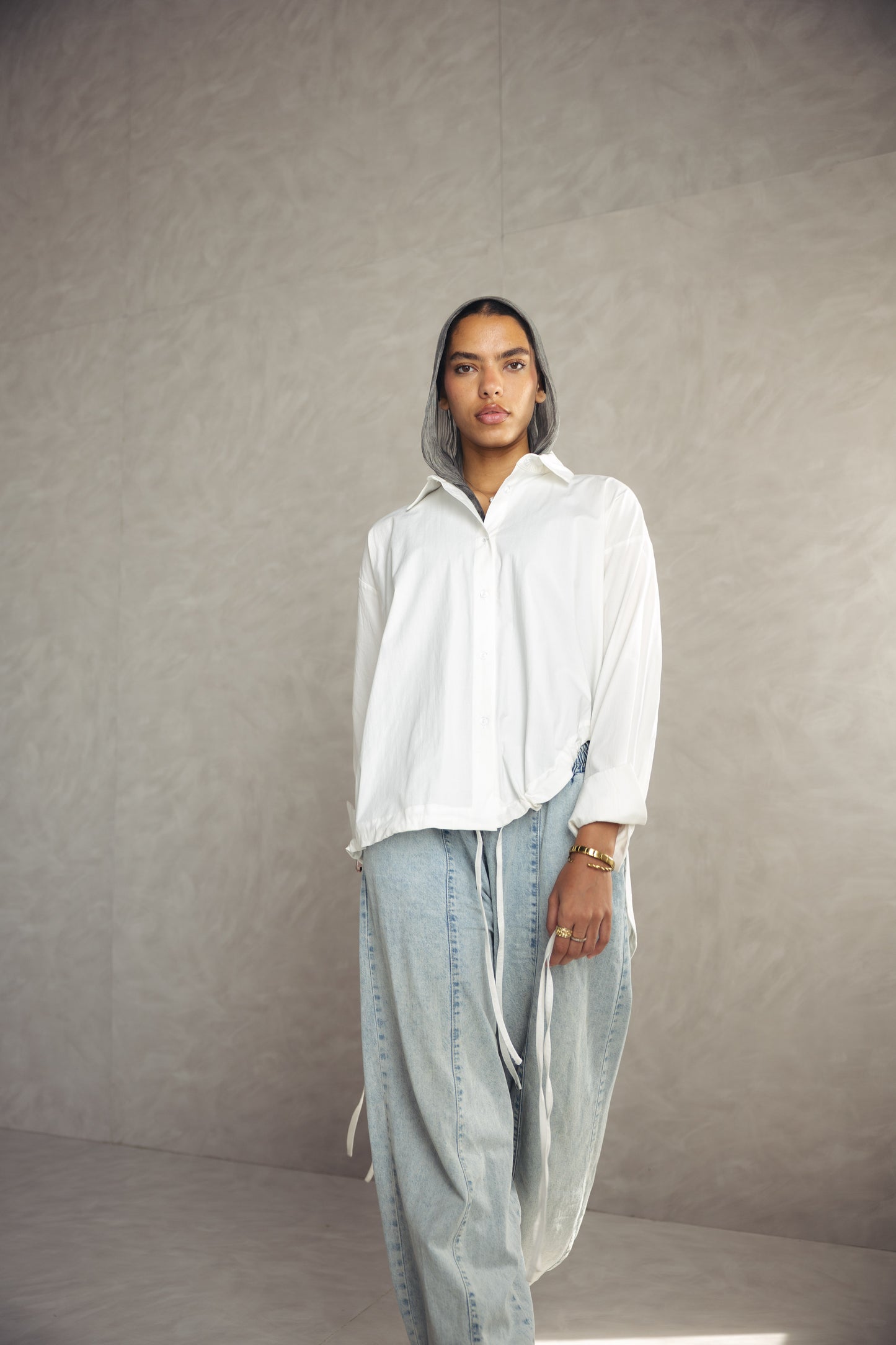 High Low Poplin Shirt - OFFWHITE