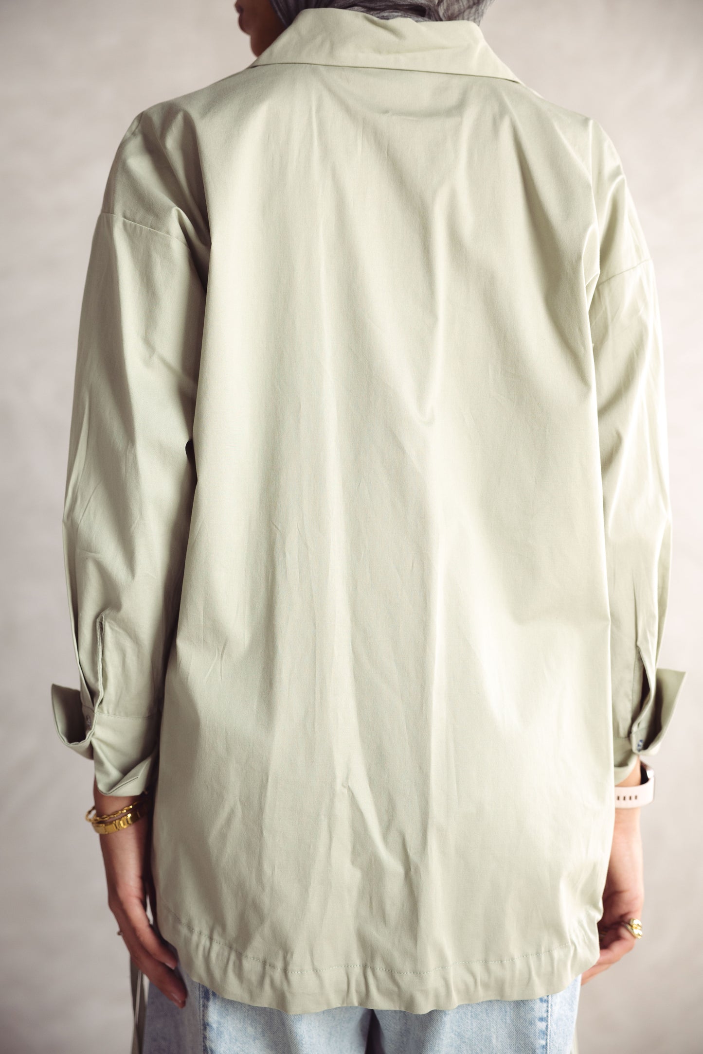 High Low Poplin Shirt - OLIVE