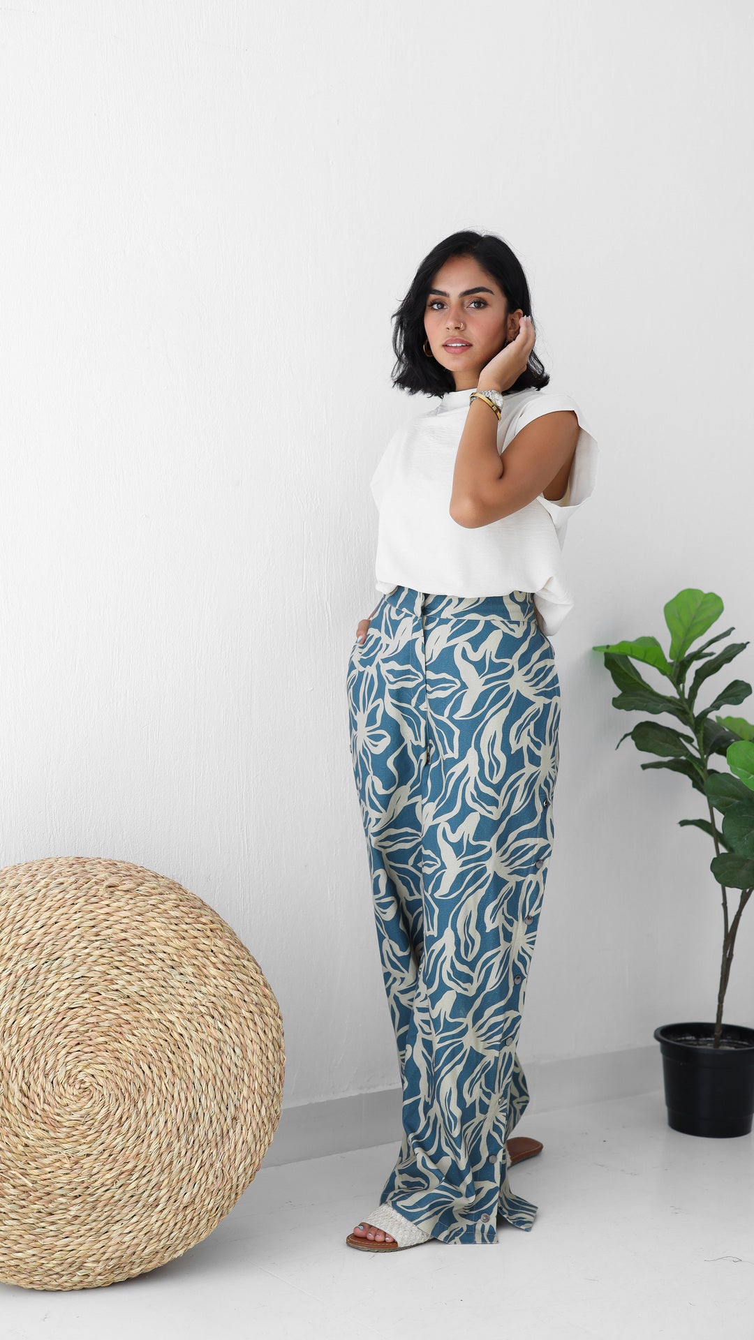 Denium Blue Printed Pants